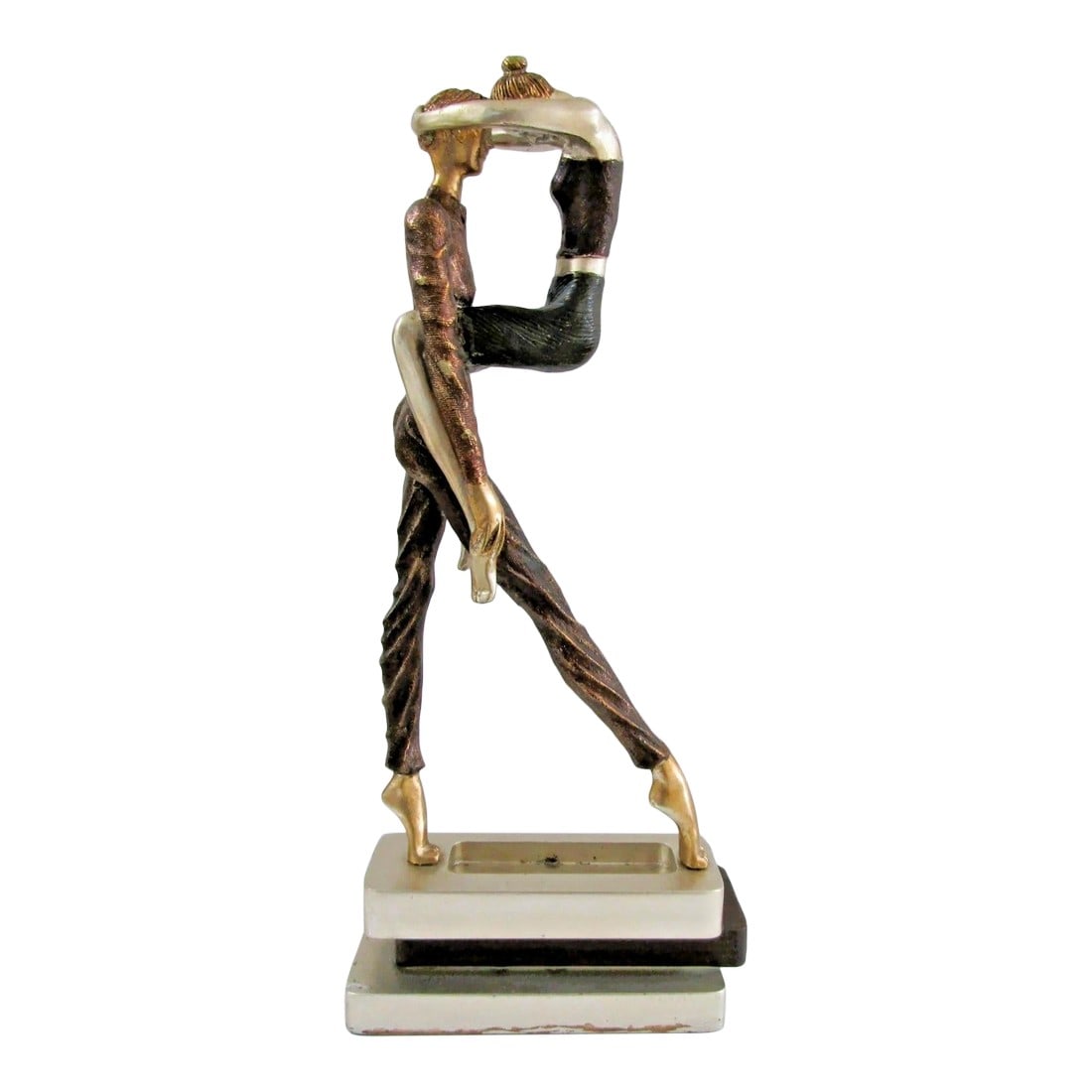 Vintage Artmax Dancing Couple Sculpture on Tiered Base Fluid Stylized 26.5" Tall: The Vintage Artmax Dancing Couple Sculpture on Tiered Base is a large and stylish piece of contemporary art. Standing at 26.5 inches tall, this fluid and stylized sculpture features a dancing couple