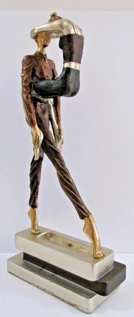 Vintage Artmax Dancing Couple Sculpture on Tiered Base Fluid Stylized 26.5" Tall - 5