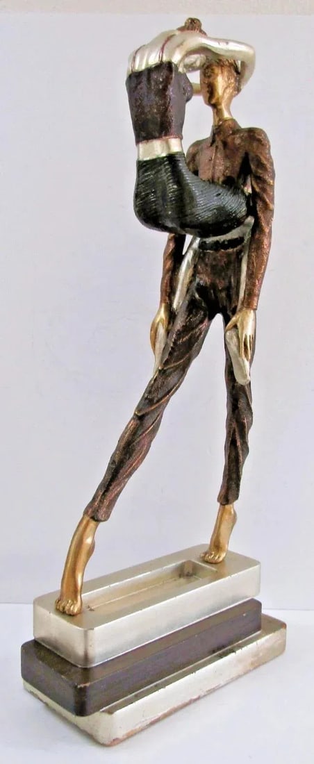 Vintage Artmax Dancing Couple Sculpture on Tiered Base Fluid Stylized 26.5" Tall - 7