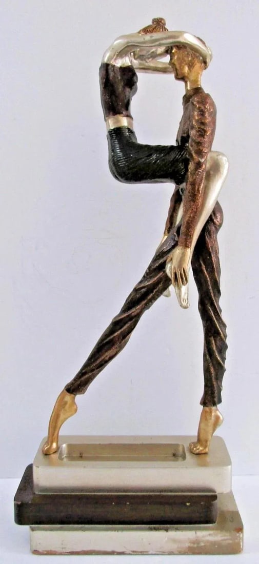 Vintage Artmax Dancing Couple Sculpture on Tiered Base Fluid Stylized 26.5" Tall - 8