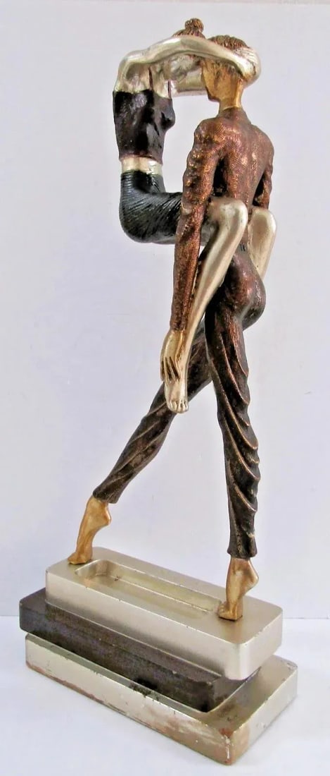 Vintage Artmax Dancing Couple Sculpture on Tiered Base Fluid Stylized 26.5" Tall - 9