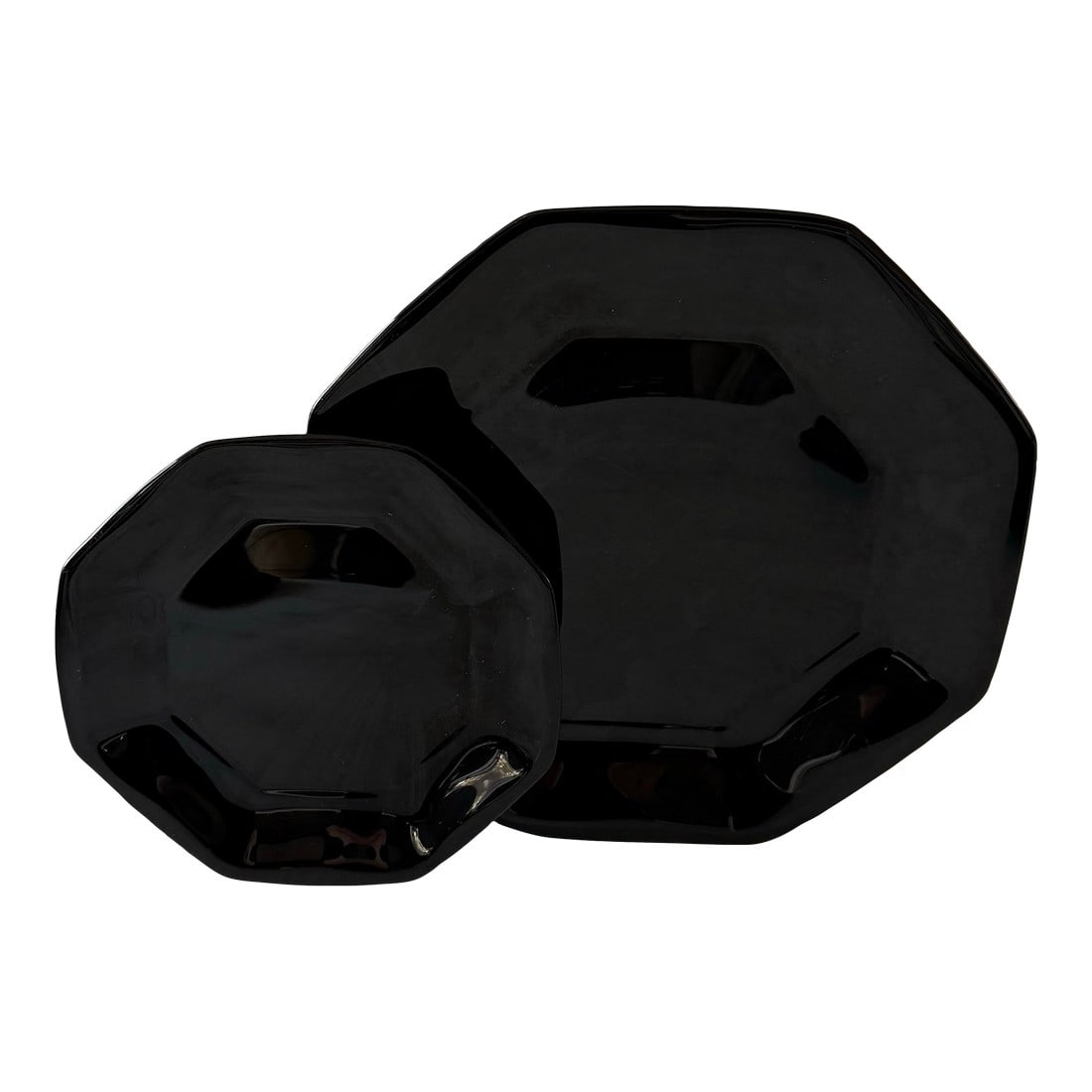 Vintage French Octagonal Plates - Set of 8: Vintage French black octagon plates made from tempered glass and attributed to Luminarc Arcoroc. Marked "France" and numbered on the bottom. Set includes: 4 dinner plates measuring 10.5" 4 salad