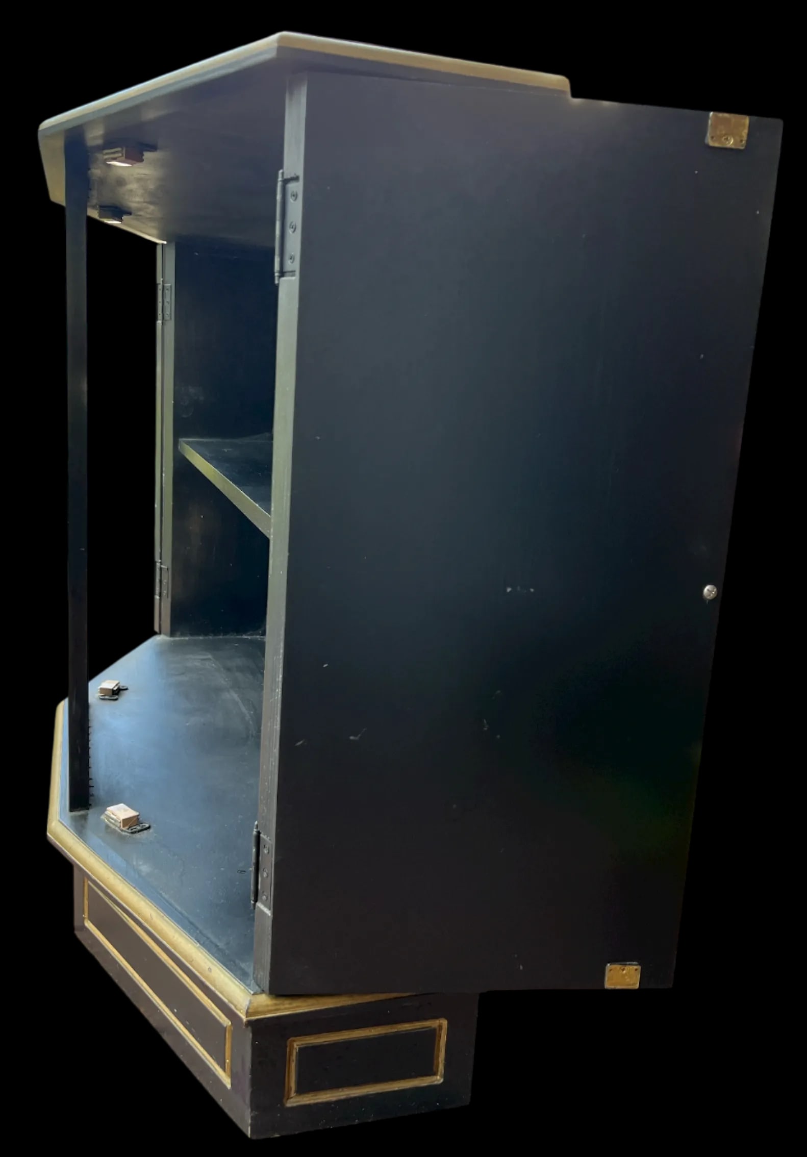 Hollywood Regency Black & Gold Trapezoid Credenza or Bath Vanity Cabinet in the Style of Dorothy Dra - 5