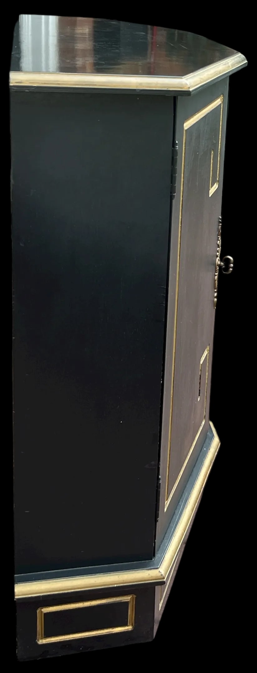 Hollywood Regency Black & Gold Trapezoid Credenza or Bath Vanity Cabinet in the Style of Dorothy Dra - 7
