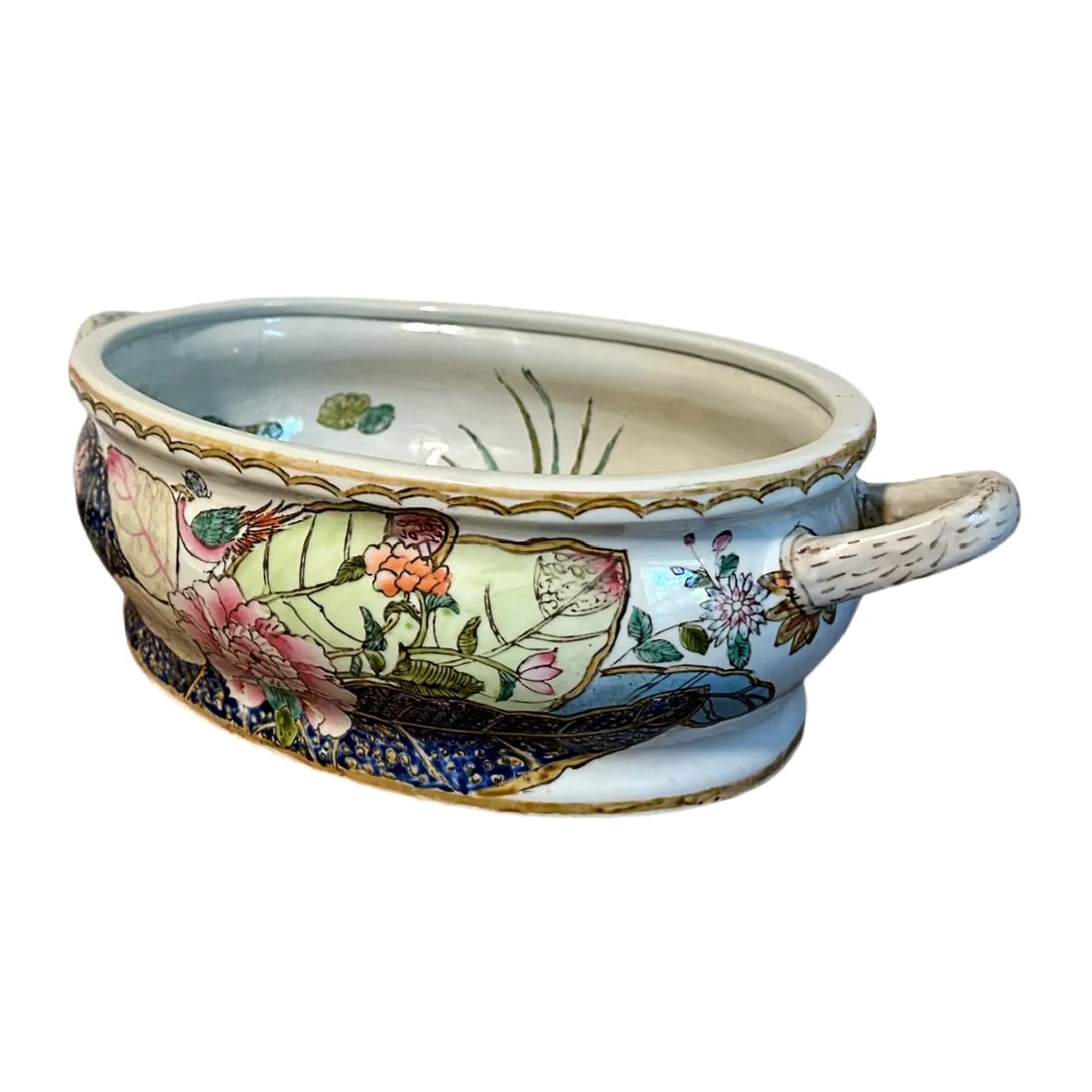 Antique 19th Century Chinese Canton Ware Qianlong Tobacco Leaf Porcelain Foot Bath - 2