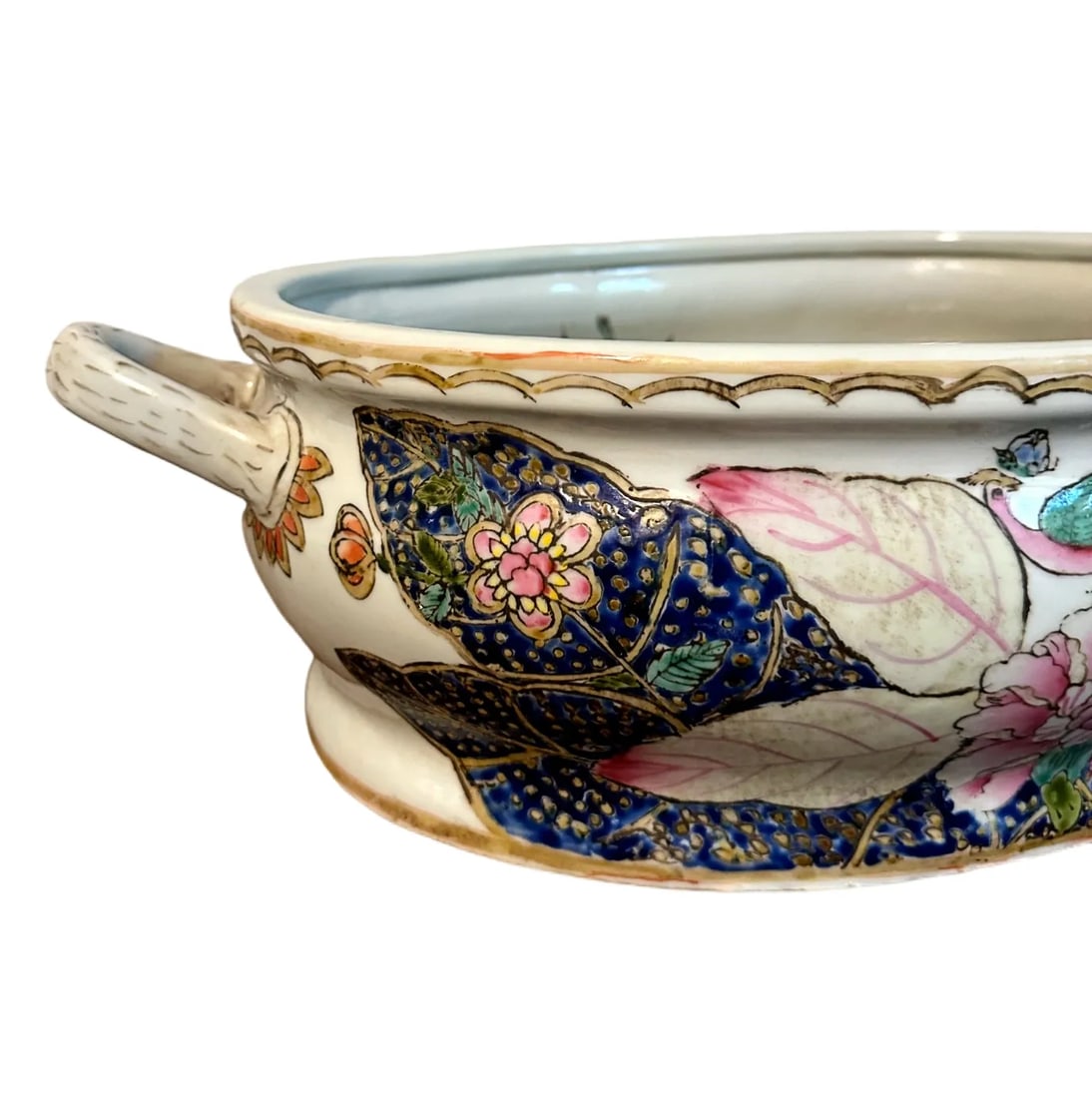 Antique 19th Century Chinese Canton Ware Qianlong Tobacco Leaf Porcelain Foot Bath - 3