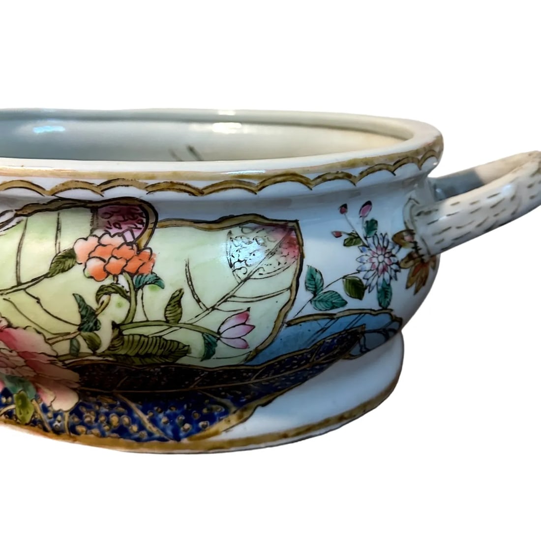 Antique 19th Century Chinese Canton Ware Qianlong Tobacco Leaf Porcelain Foot Bath - 5