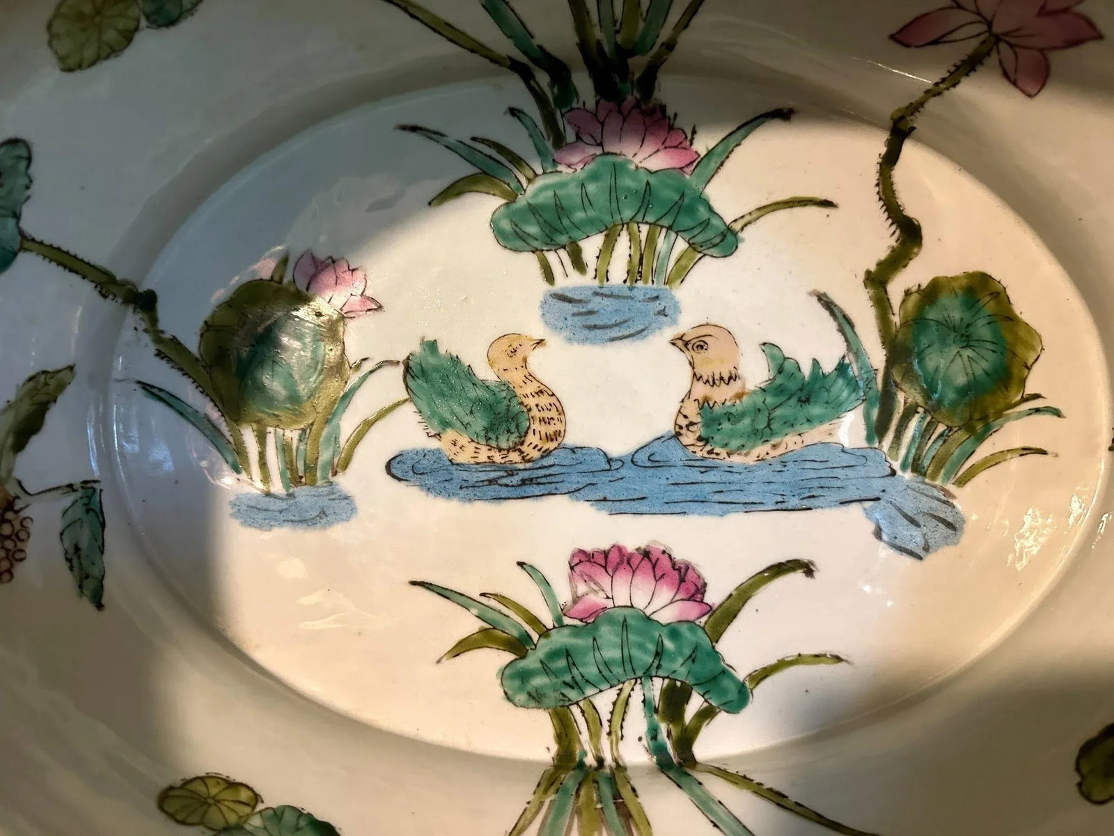 Antique 19th Century Chinese Canton Ware Qianlong Tobacco Leaf Porcelain Foot Bath - 7