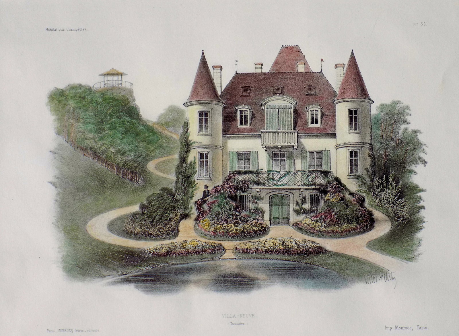 Villa Nueve, Touraine, France - Original Lithograph, 1860 - 2