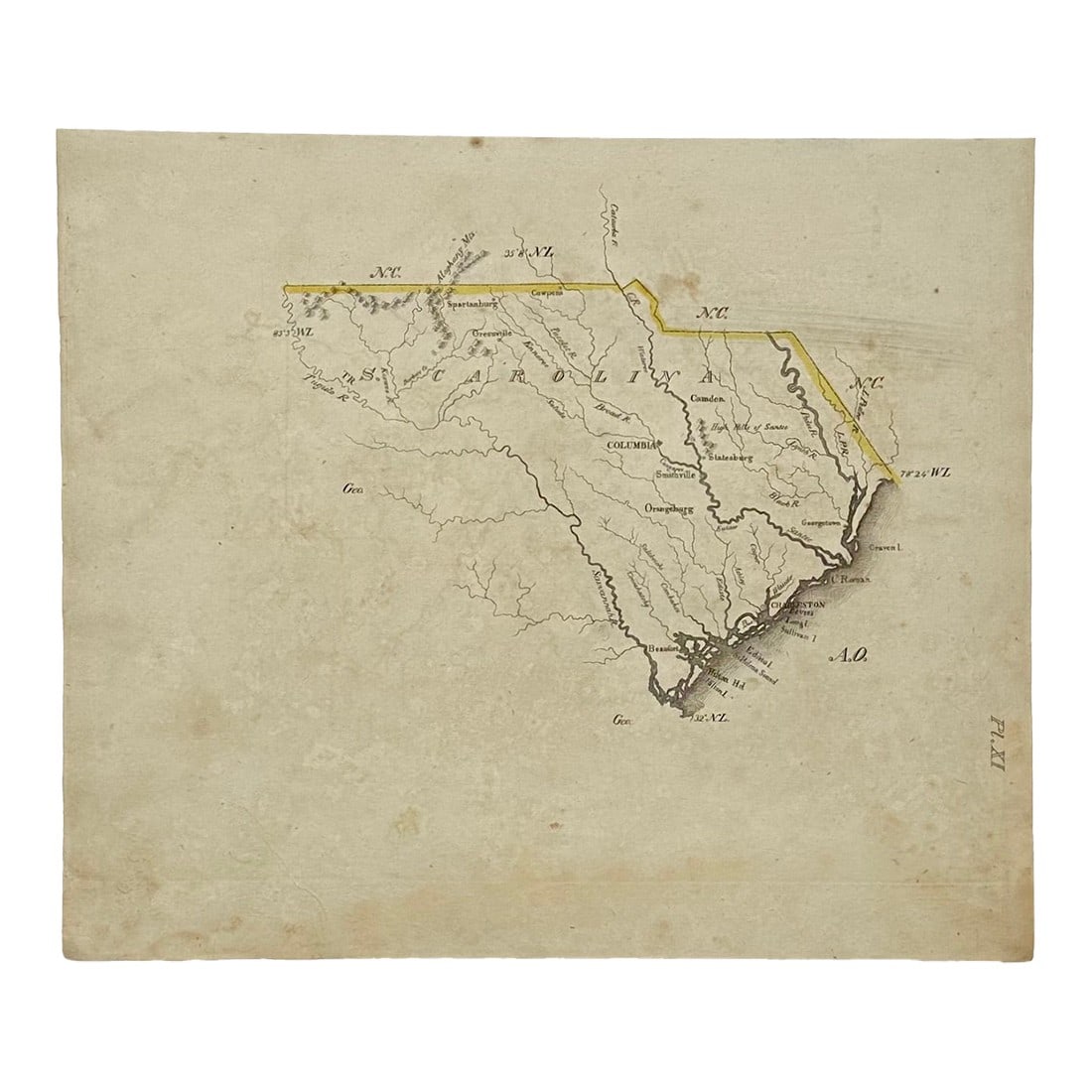 South Carolina Map by Luke Drury, 1822: An original and unique map from 1822, was issued in Luke Drury's scarce A Geography for Schools, upon a Plan Entirely New, Consisting of an Analytical Arrangement of All the Great Features of Nature.