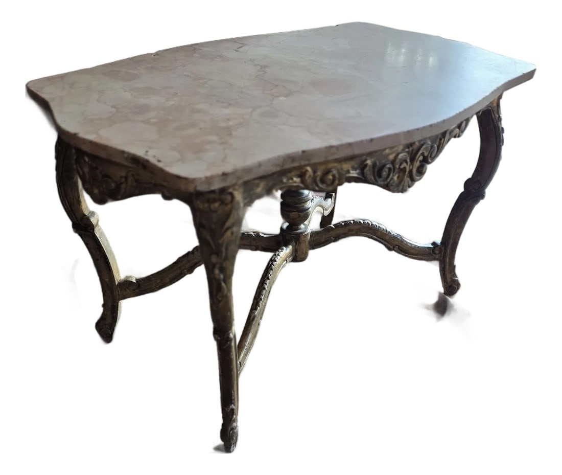 Side Table With Marble Top and Gilded Wood Base (1 of 6)