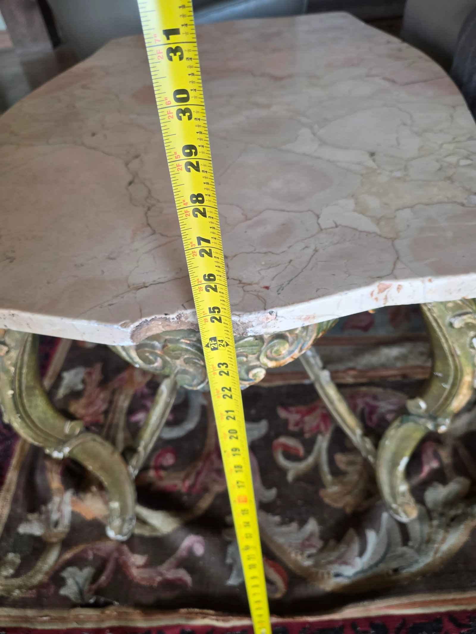 Side Table With Marble Top and Gilded Wood Base - 5
