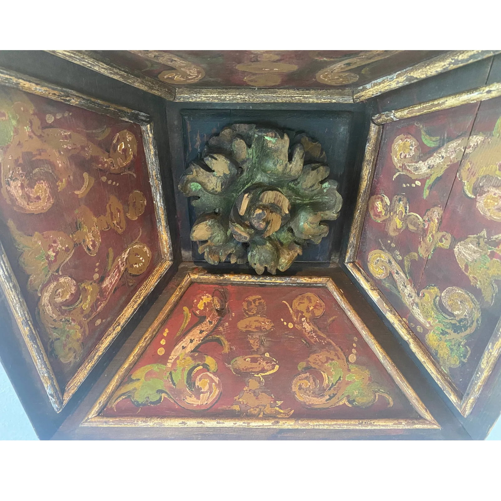 Late-18th C. Italian Polychrome Ceiling Panel With Verdigris Rosette - 12