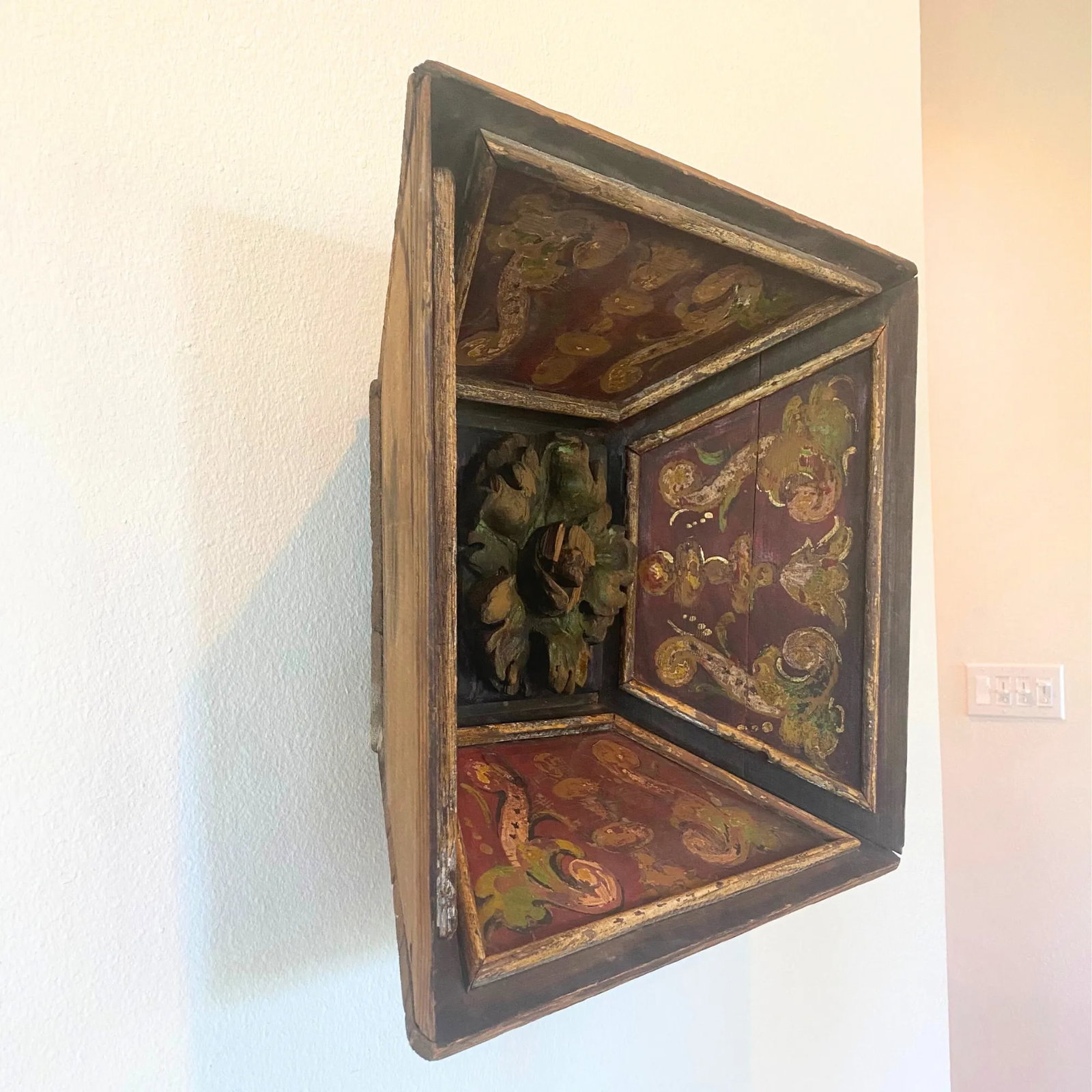 Late-18th C. Italian Polychrome Ceiling Panel With Verdigris Rosette - 2
