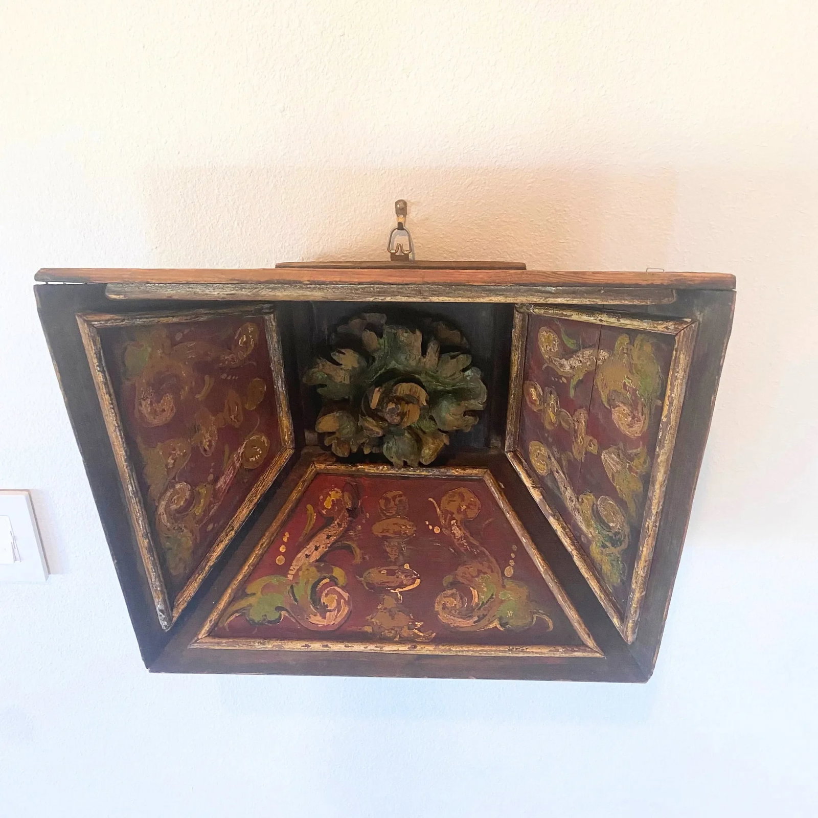 Late-18th C. Italian Polychrome Ceiling Panel With Verdigris Rosette - 4