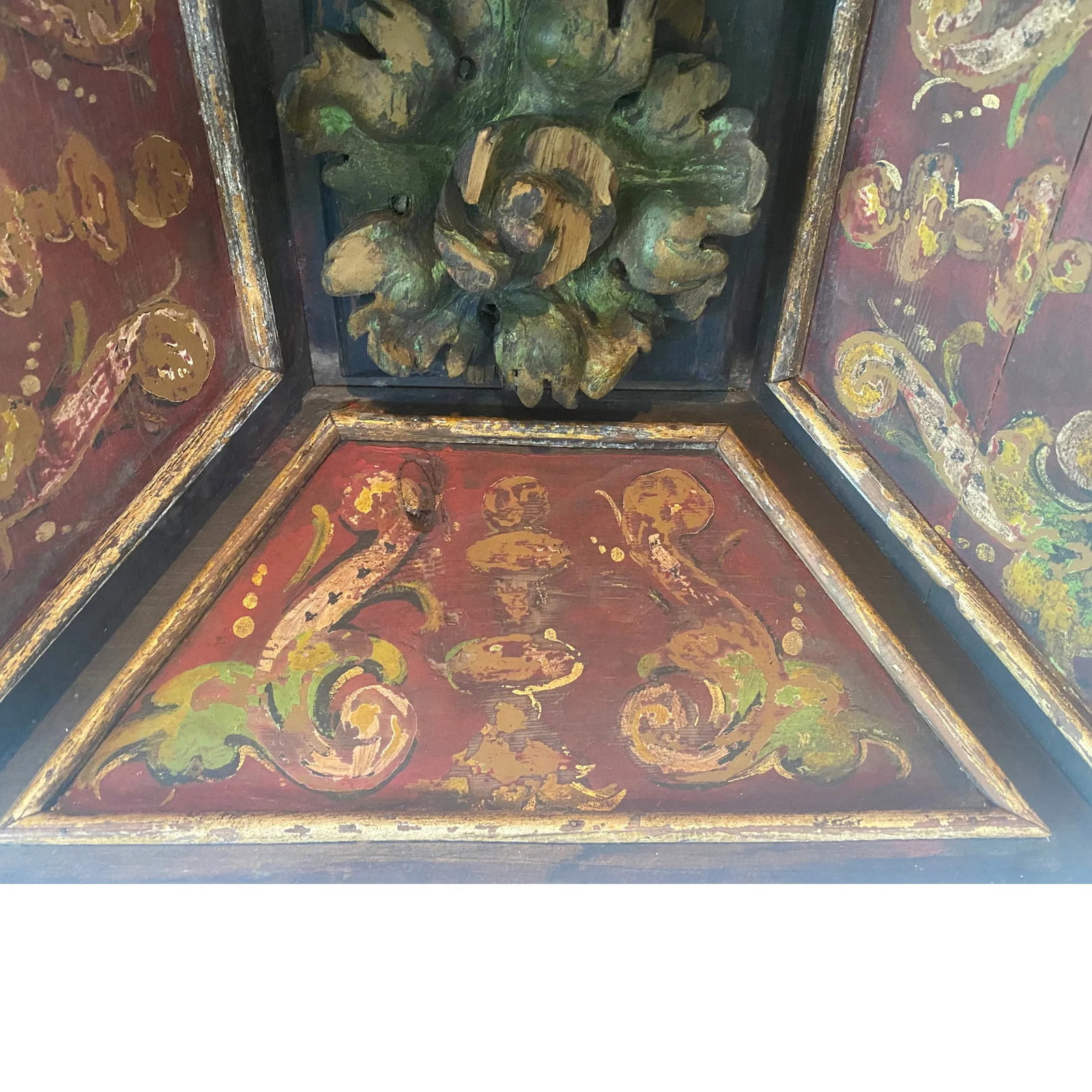 Late-18th C. Italian Polychrome Ceiling Panel With Verdigris Rosette - 5