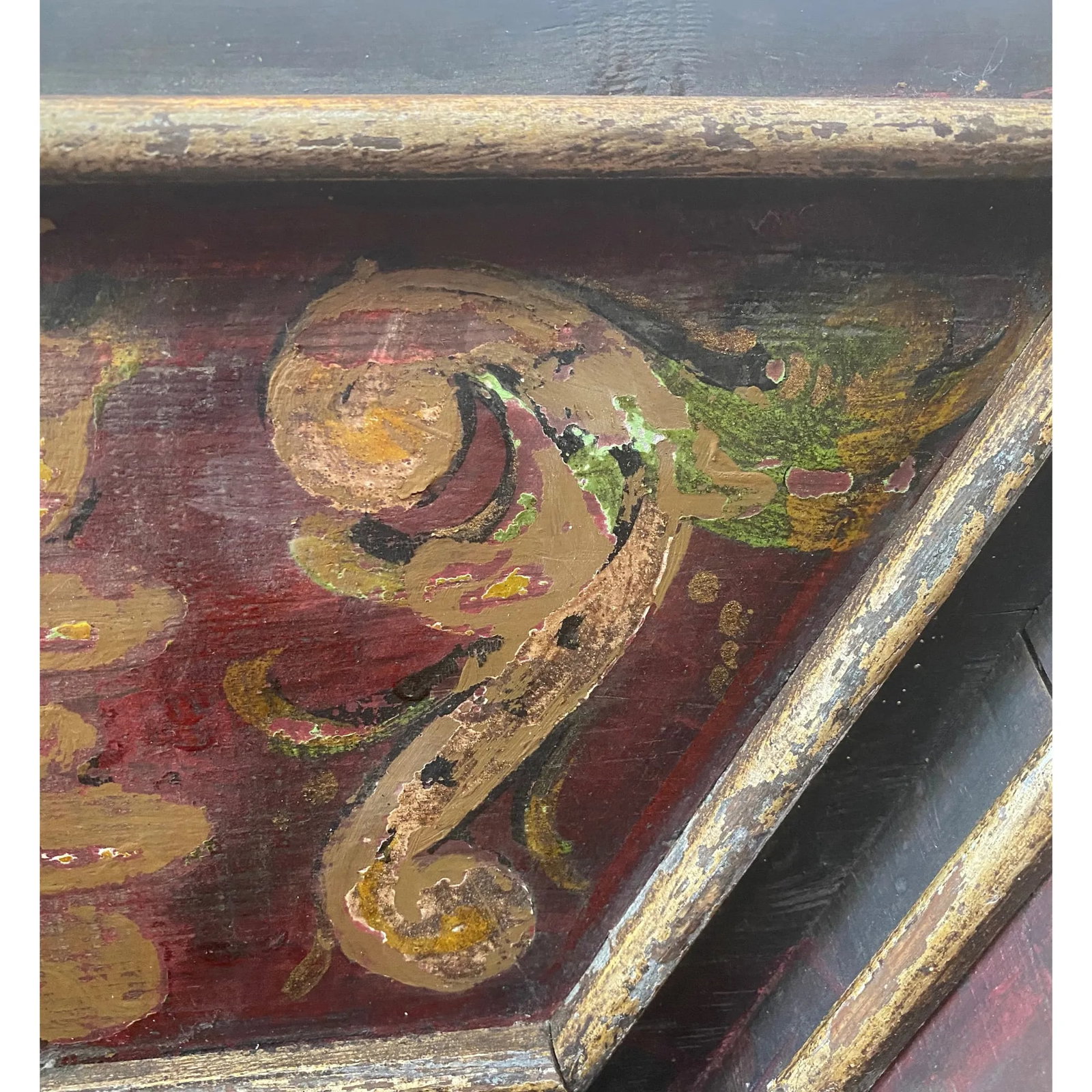 Late-18th C. Italian Polychrome Ceiling Panel With Verdigris Rosette - 6