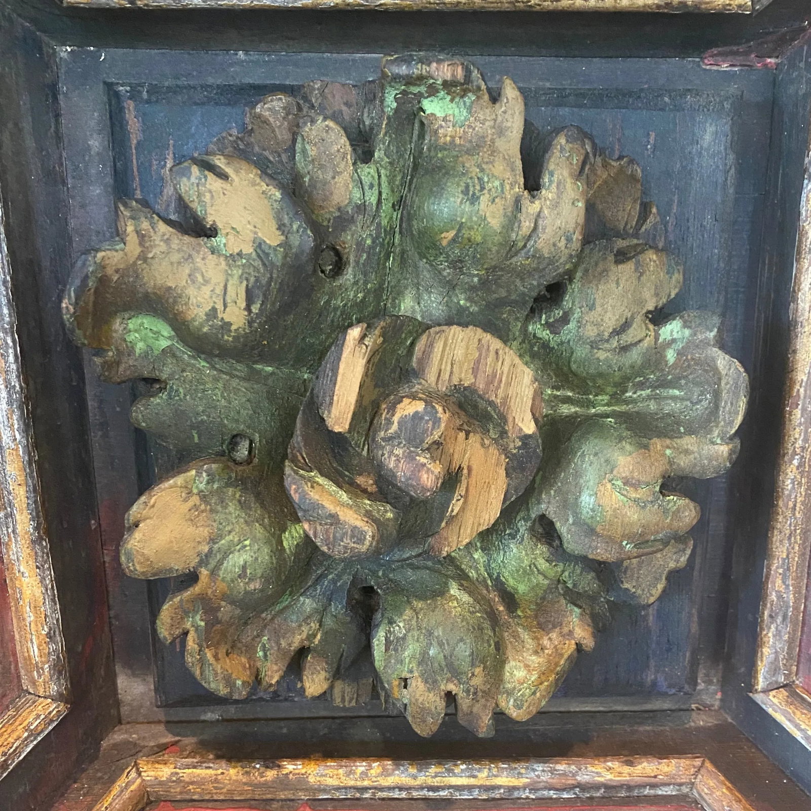 Late-18th C. Italian Polychrome Ceiling Panel With Verdigris Rosette - 7