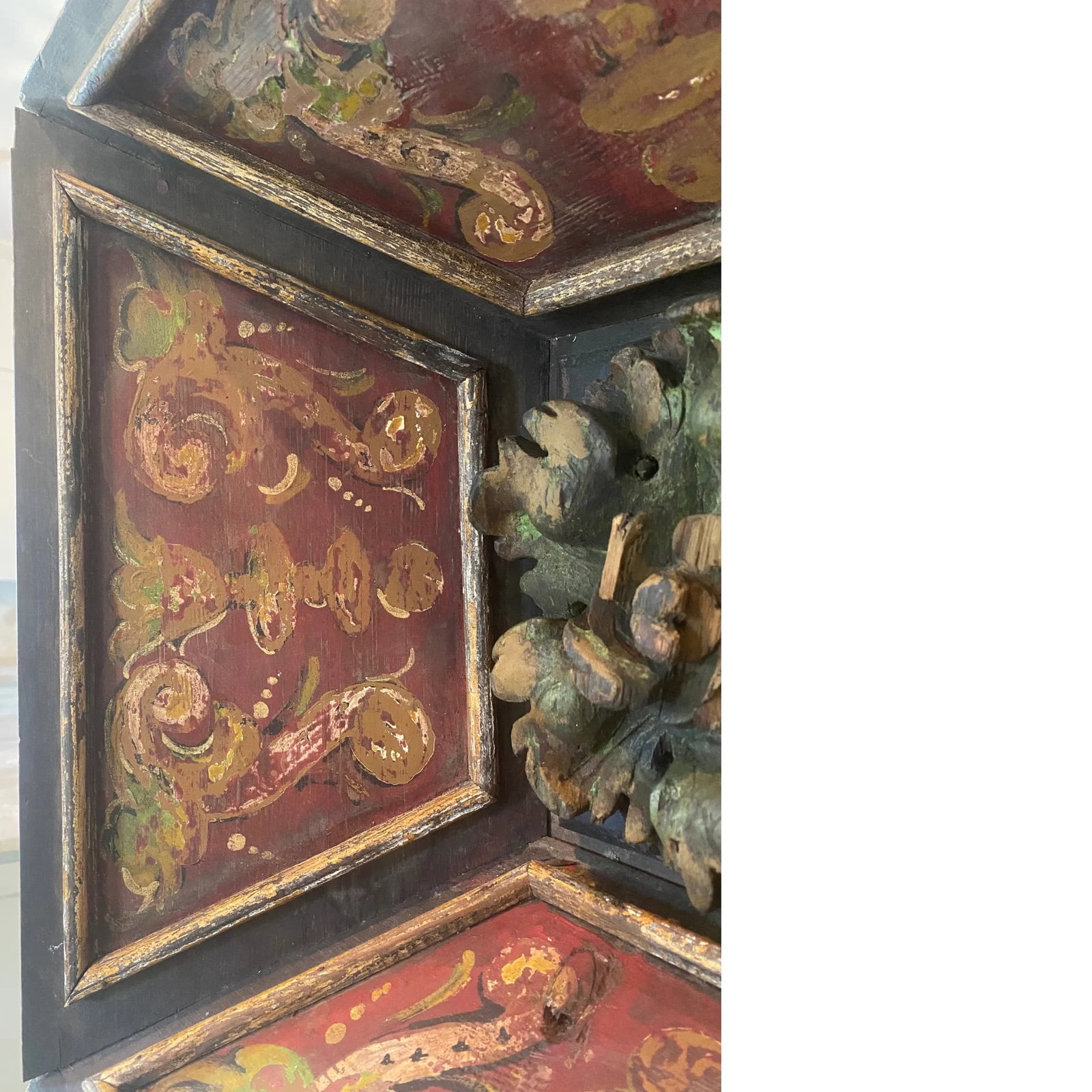 Late-18th C. Italian Polychrome Ceiling Panel With Verdigris Rosette - 8