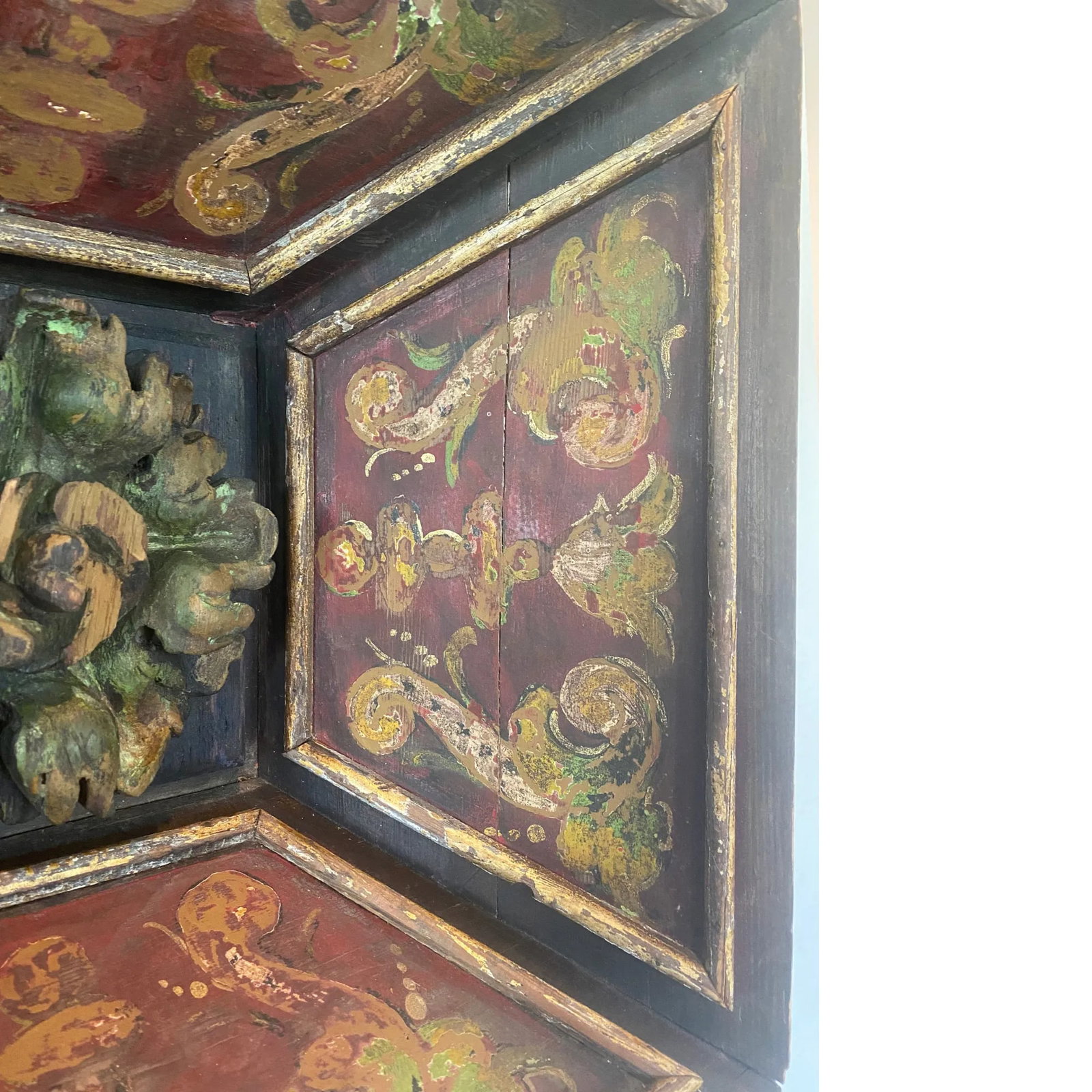 Late-18th C. Italian Polychrome Ceiling Panel With Verdigris Rosette - 9