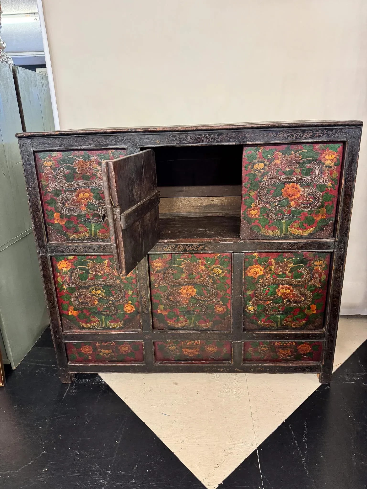 Antique Hand-Painted Tibetan Cabinet - 2