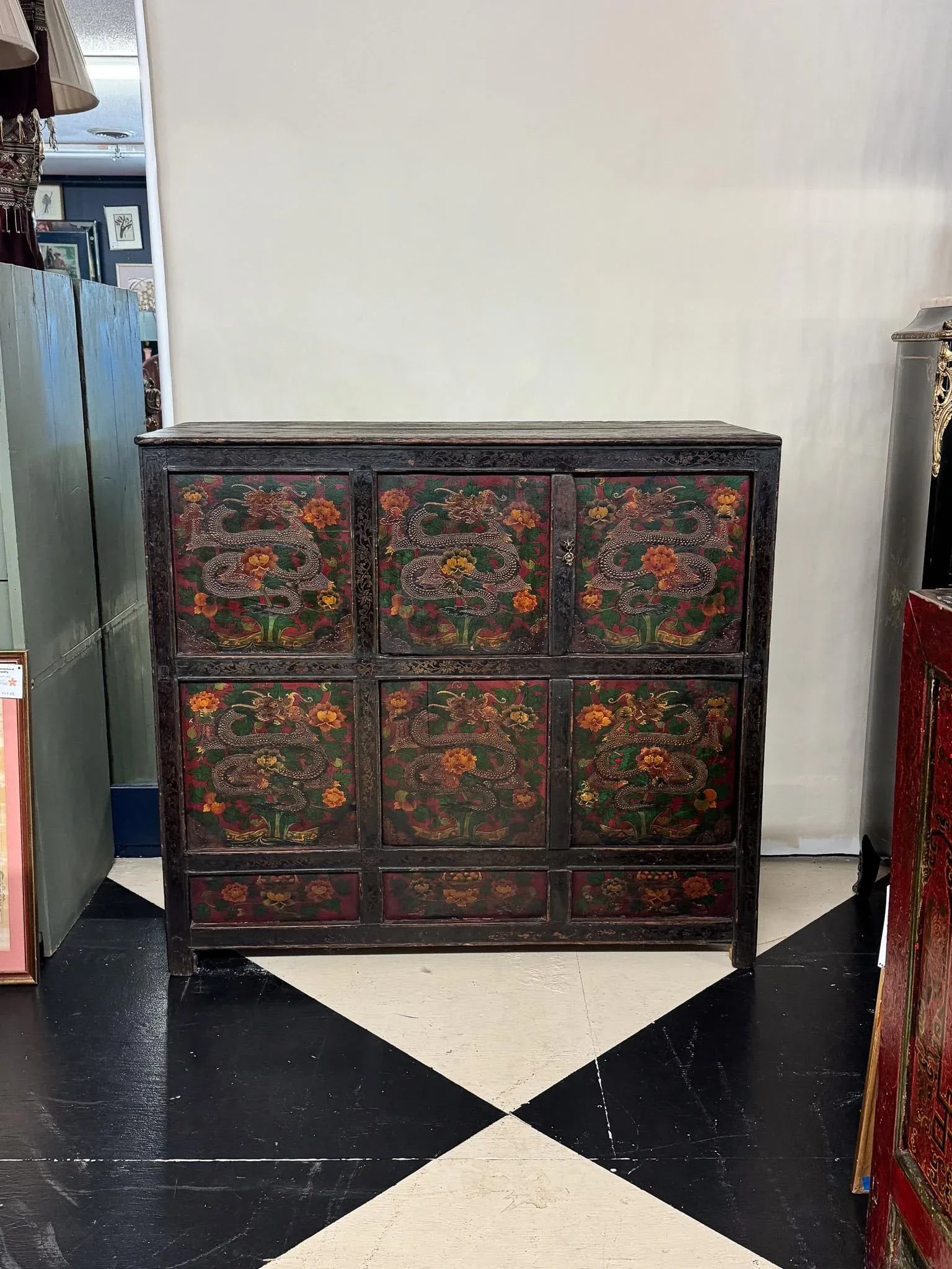 Antique Hand-Painted Tibetan Cabinet - 5
