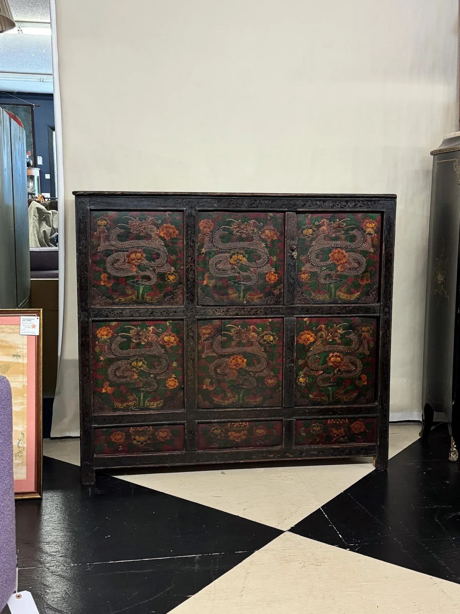 Antique Hand-Painted Tibetan Cabinet - 6
