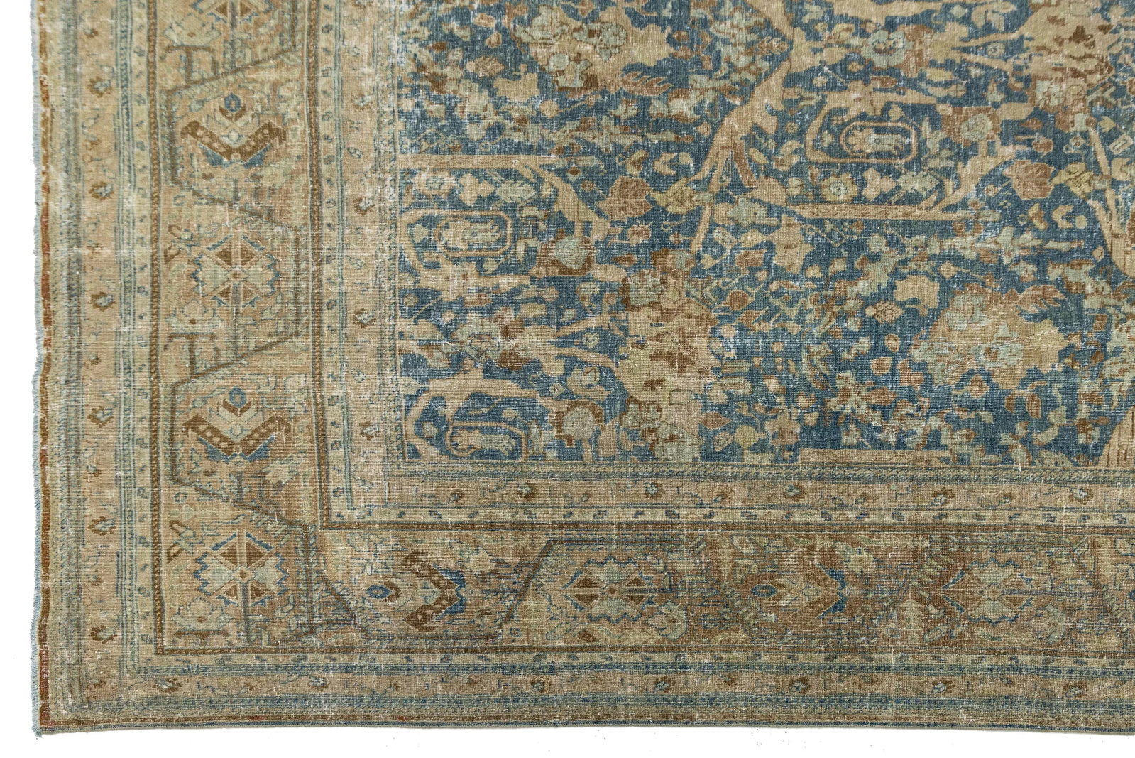 Floral Designed Handmade Mahal Wool Rug in Blue From the 1900s - 3