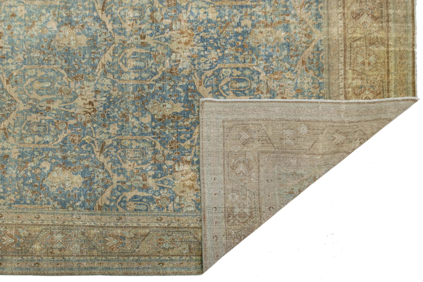 Floral Designed Handmade Mahal Wool Rug in Blue From the 1900s - 4