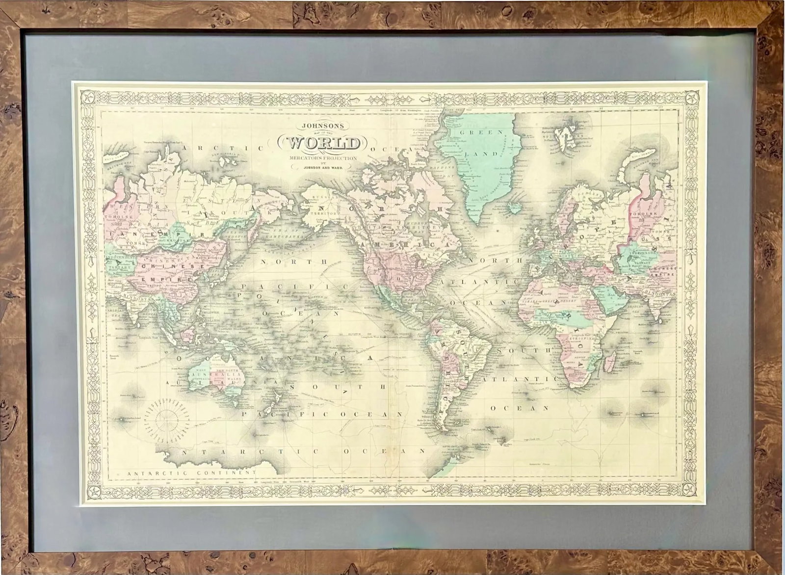Map of the World by Johnson, 1861 - 3