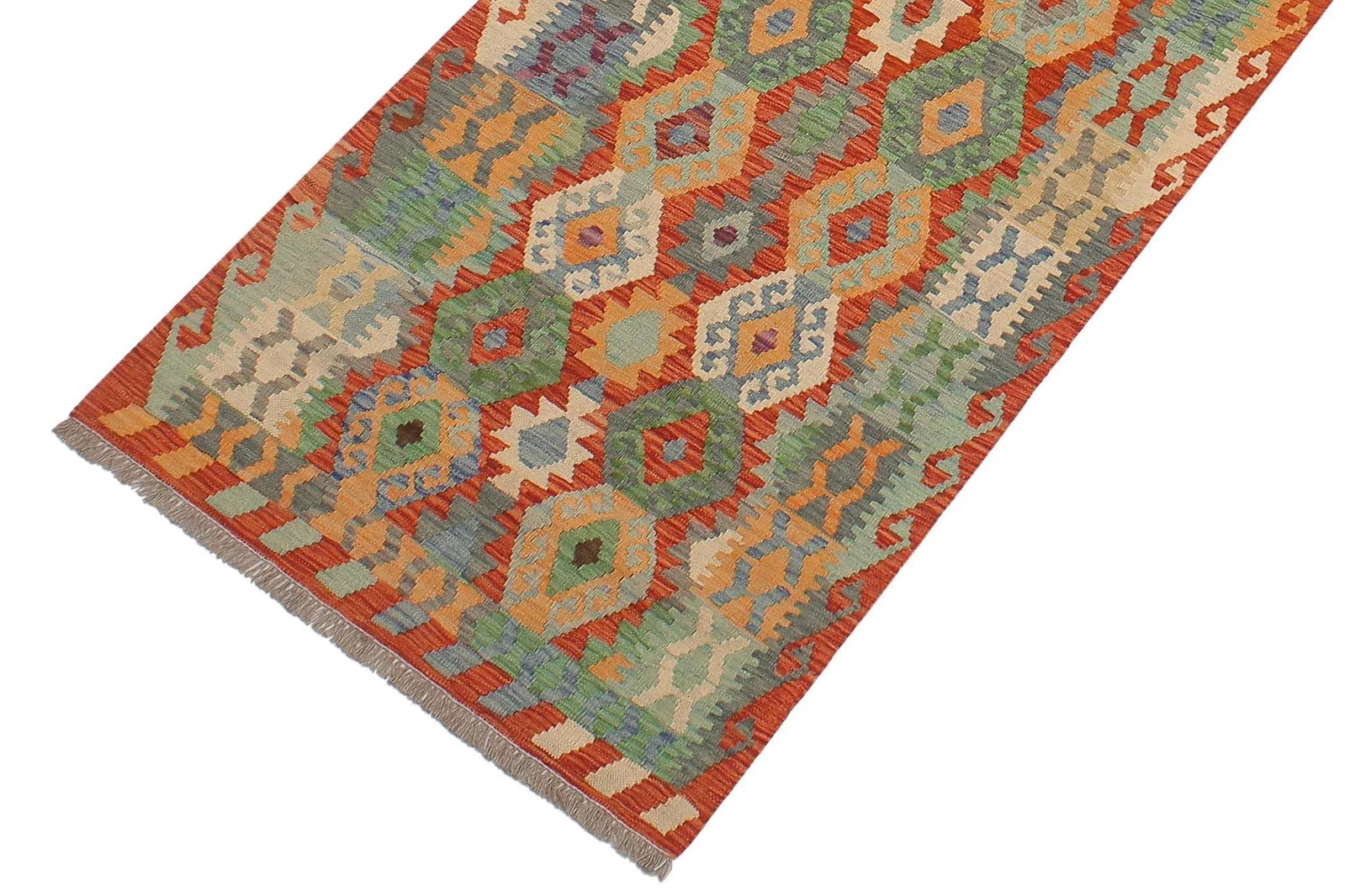 Navajo Style Kilim Rust Blue Hand Woven Rug - 2'10" X 12'6" - 3