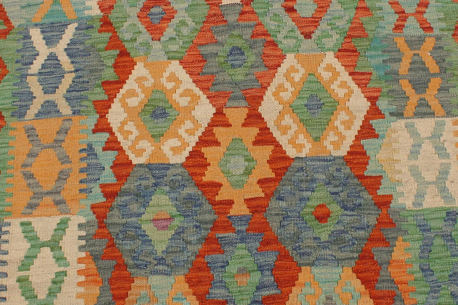 Navajo Style Kilim Rust Blue Hand Woven Rug - 2'10" X 12'6" - 4