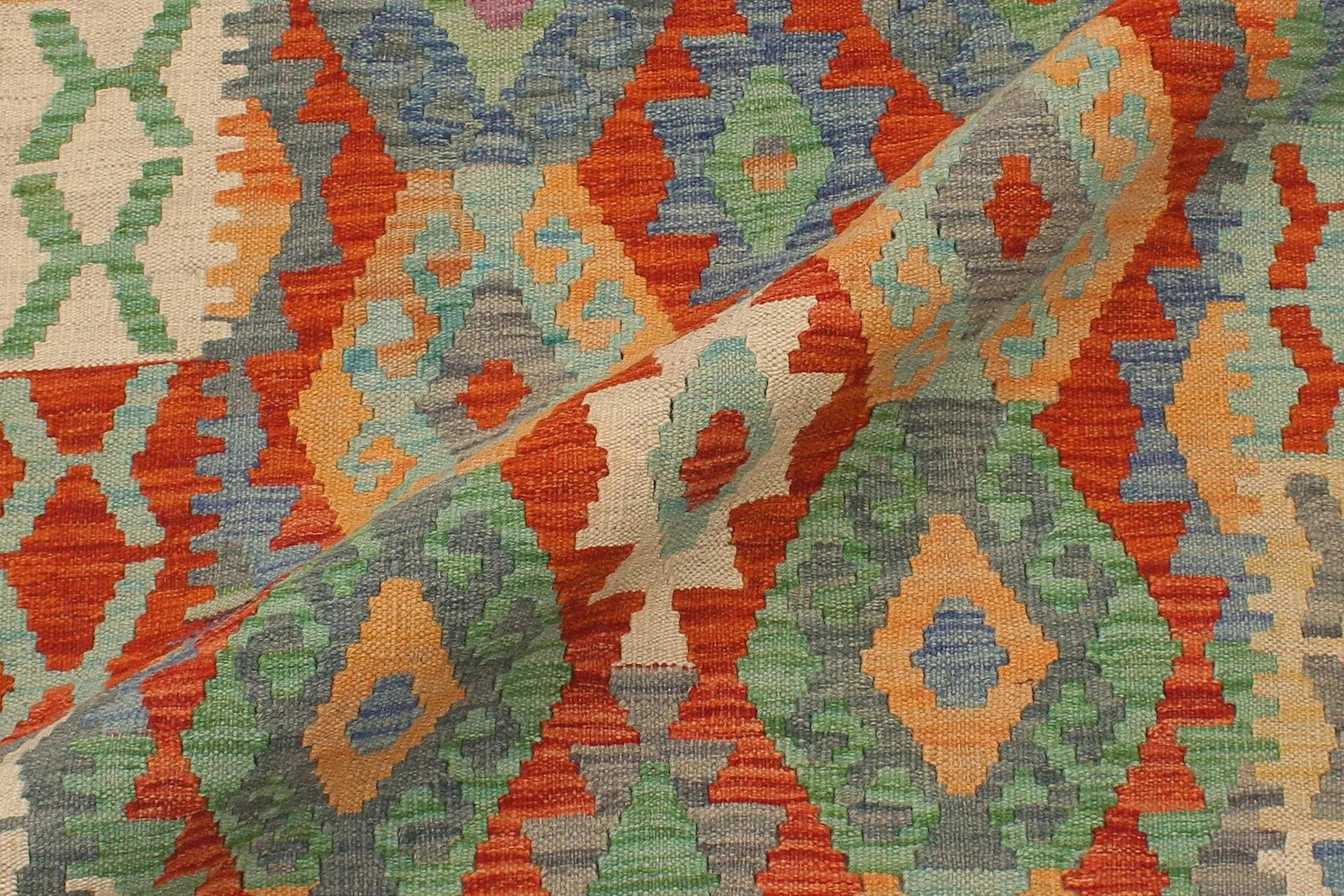 Navajo Style Kilim Rust Blue Hand Woven Rug - 2'10" X 12'6" - 5