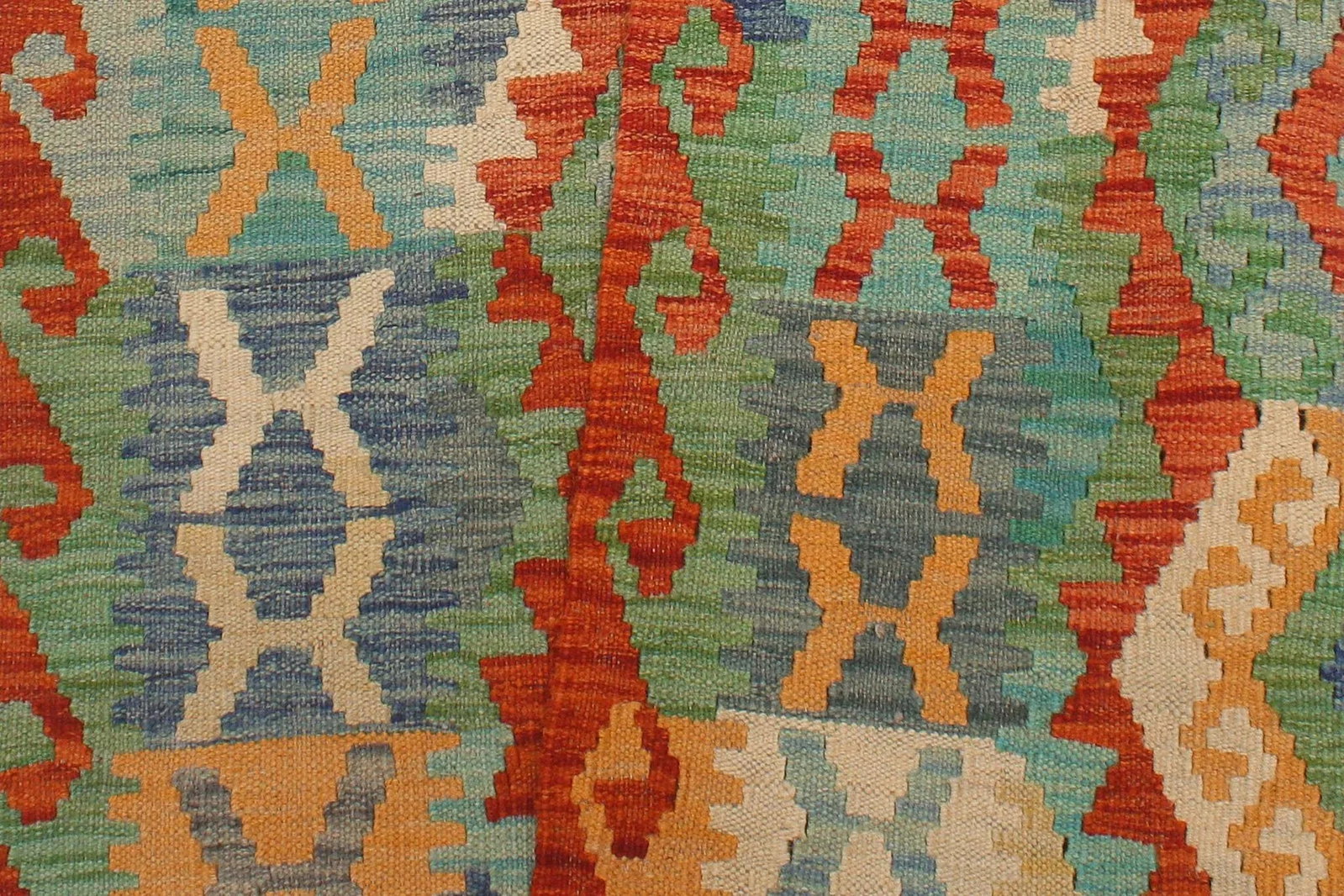 Navajo Style Kilim Rust Blue Hand Woven Rug - 2'10" X 12'6" - 7