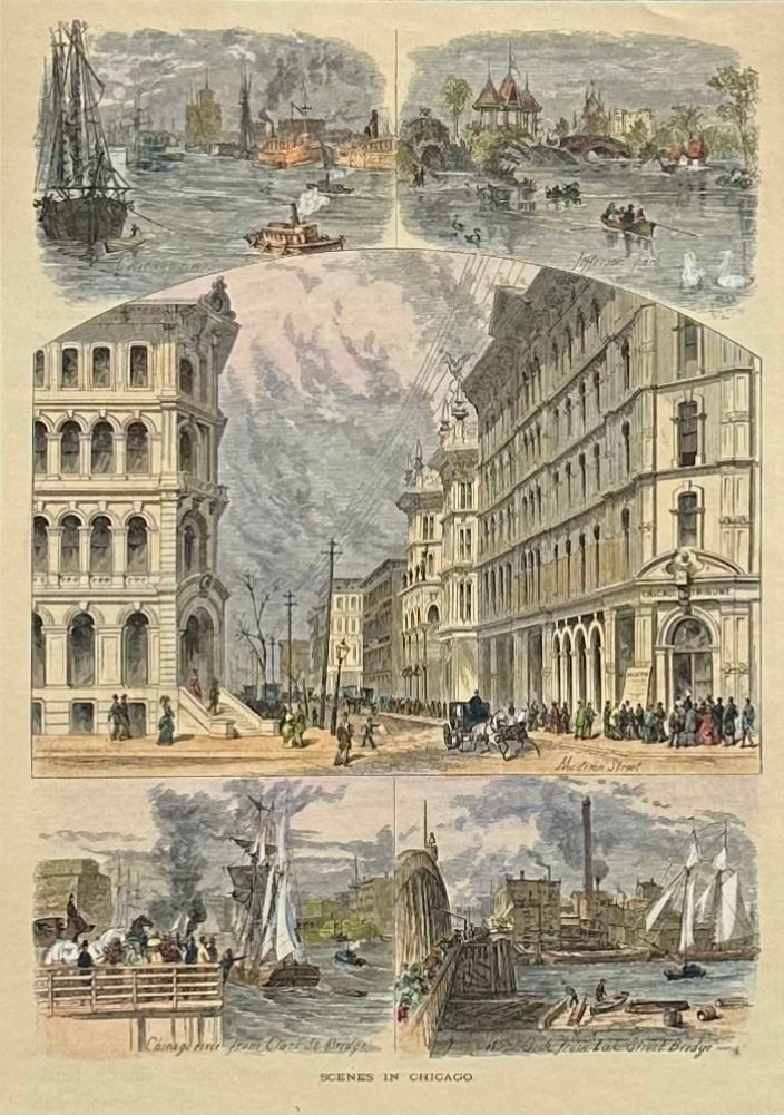 Scenes of Chicago (Madison Street, and the Clark Street/Lake Street Bridge), Original Print, 1874 - 3