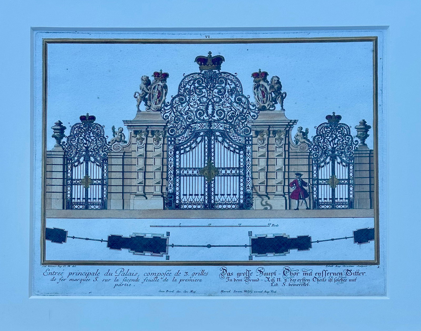 Architectural Garden Gates by Johann George Oegg, Set of 3, Framed (C. 1740) - 4