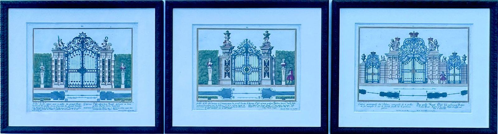 Architectural Garden Gates by Johann George Oegg, Set of 3, Framed (C. 1740) - 6