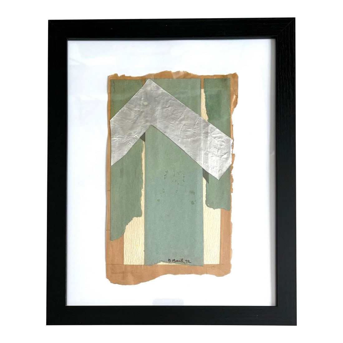 Barbara Beck 1972 Paper Collage: Barbara Beck 1972 paper collage with silver foil. In new frame. Art work size 6.75" x 11" Frame 12.5" x 15.5" Condition: Alterations: Original Condition Unaltered Imperfections: Some Imperfections