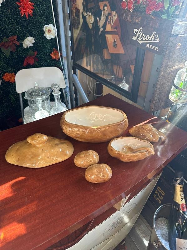 Vintage Ceramic Potato Dishes, Serving Bowls and Lids, Spoon, Salt and Pepper Shakers- Set of 4 - 8