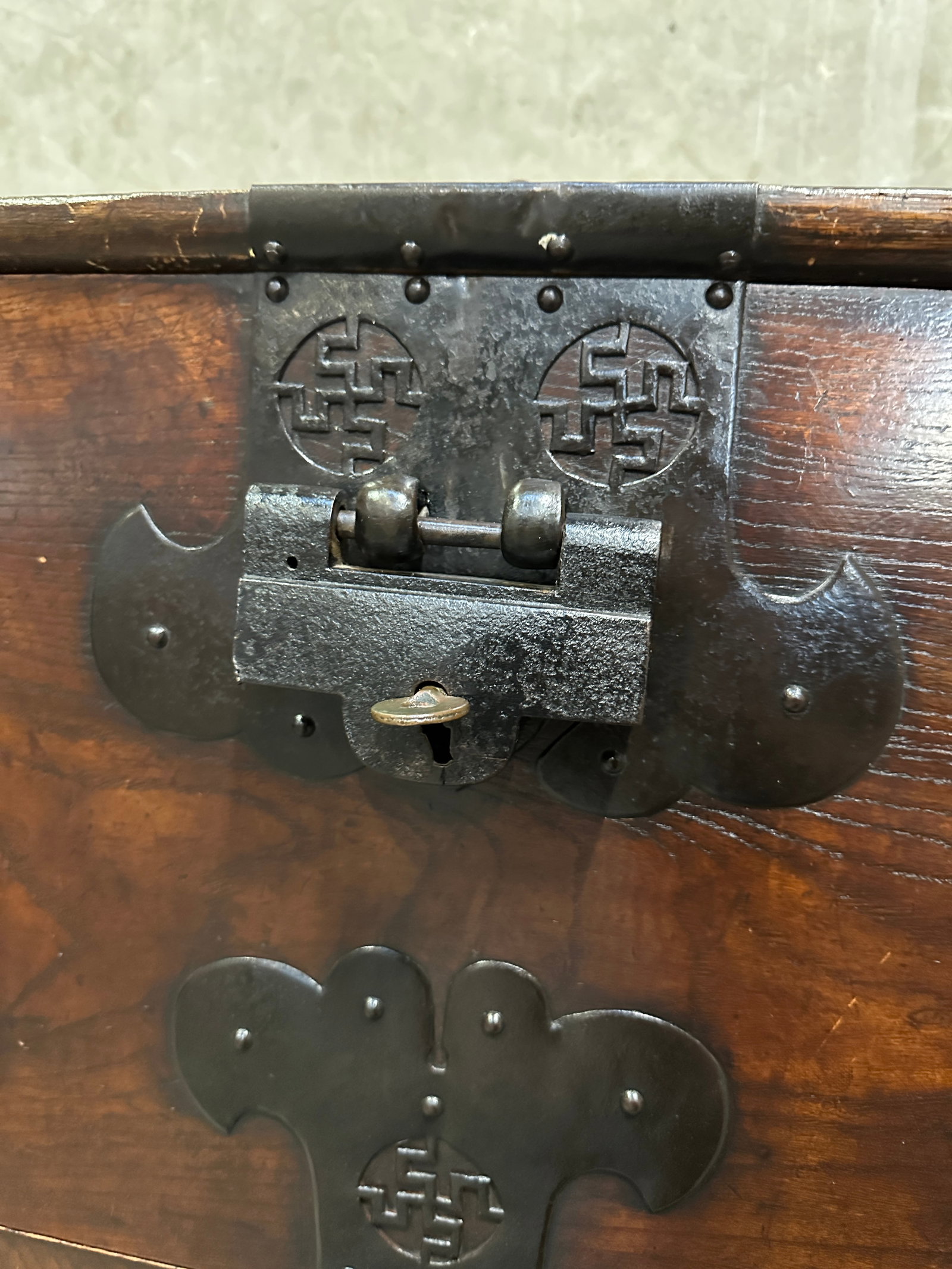 Antique Japanese Tansu Chest Two-Section Drawer Chest Iron Hardware - 7