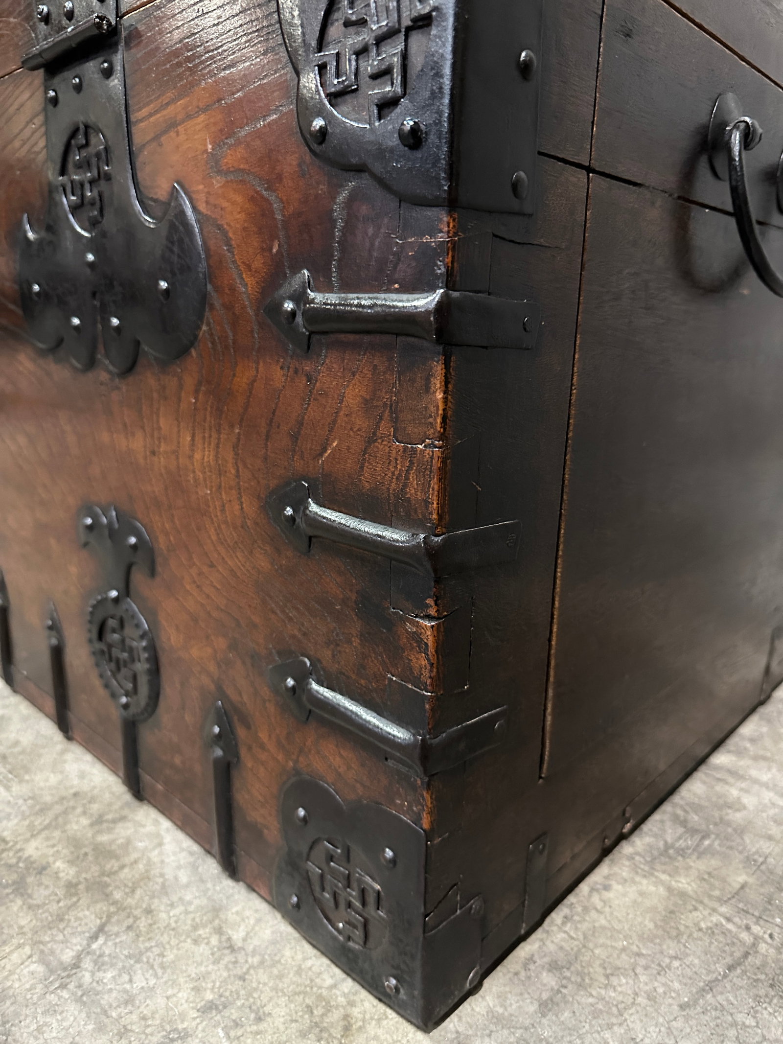 Antique Japanese Tansu Chest Two-Section Drawer Chest Iron Hardware - 9