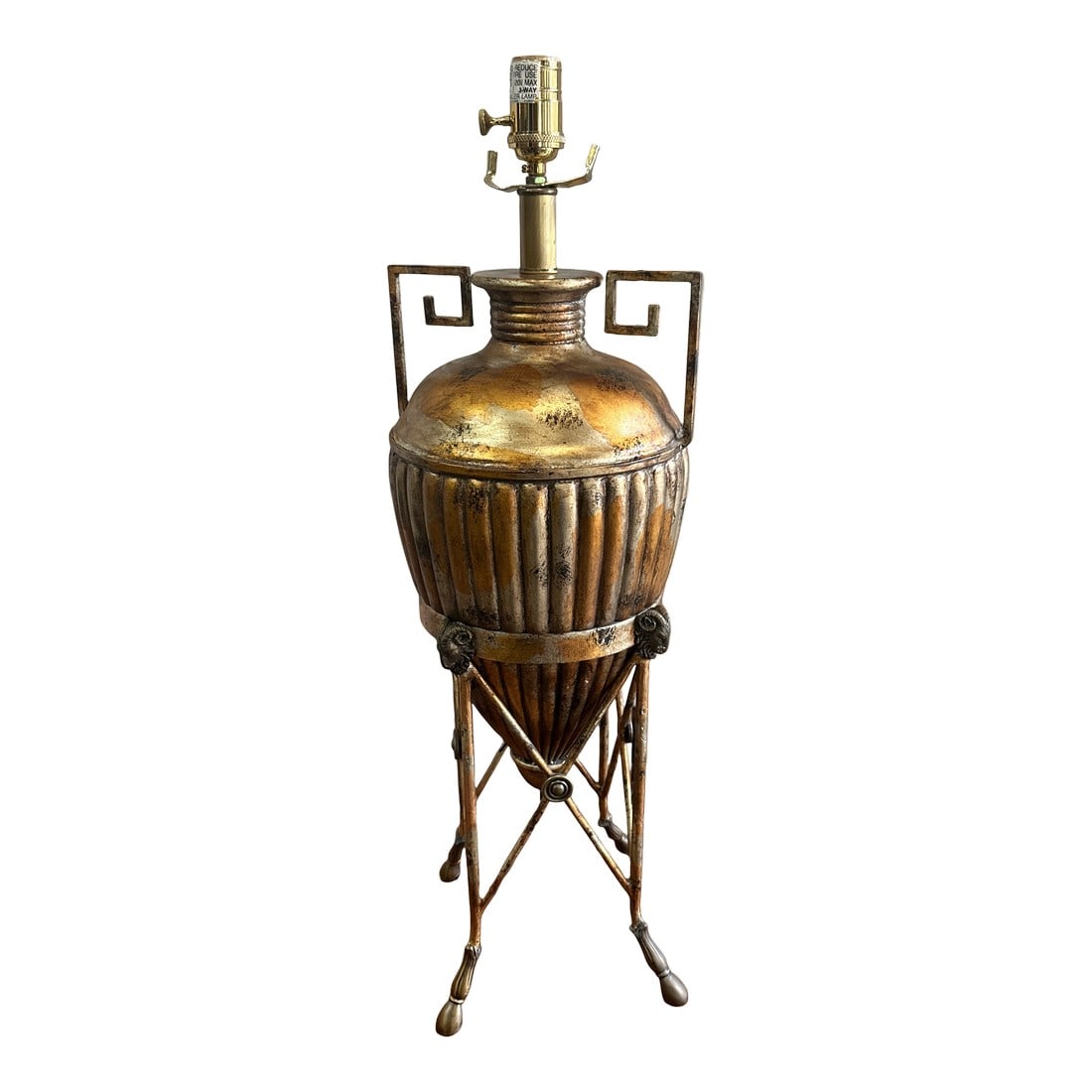Vintage Brass Colored, Urn Style Footed Table Lamp With Greek Key and Ram Head Details (1 of 6)