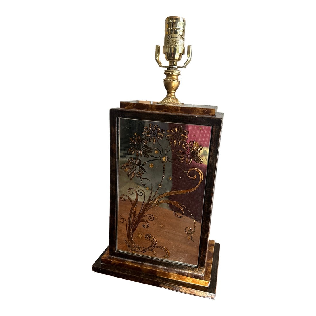 Vintage Mirrored and Wooden Box Table Lamp With Floral Accents (1 of 8)