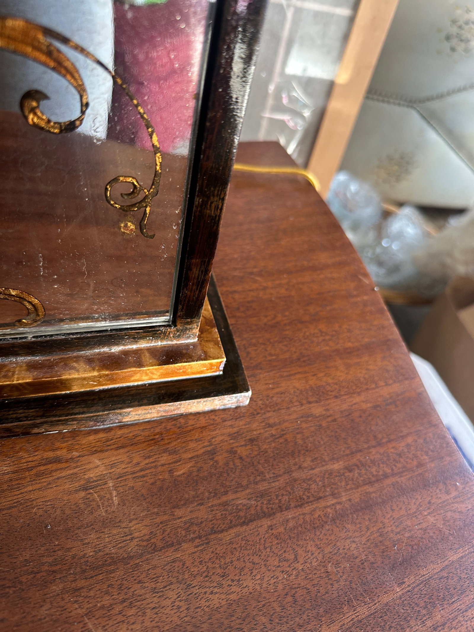 Vintage Mirrored and Wooden Box Table Lamp With Floral Accents - 4