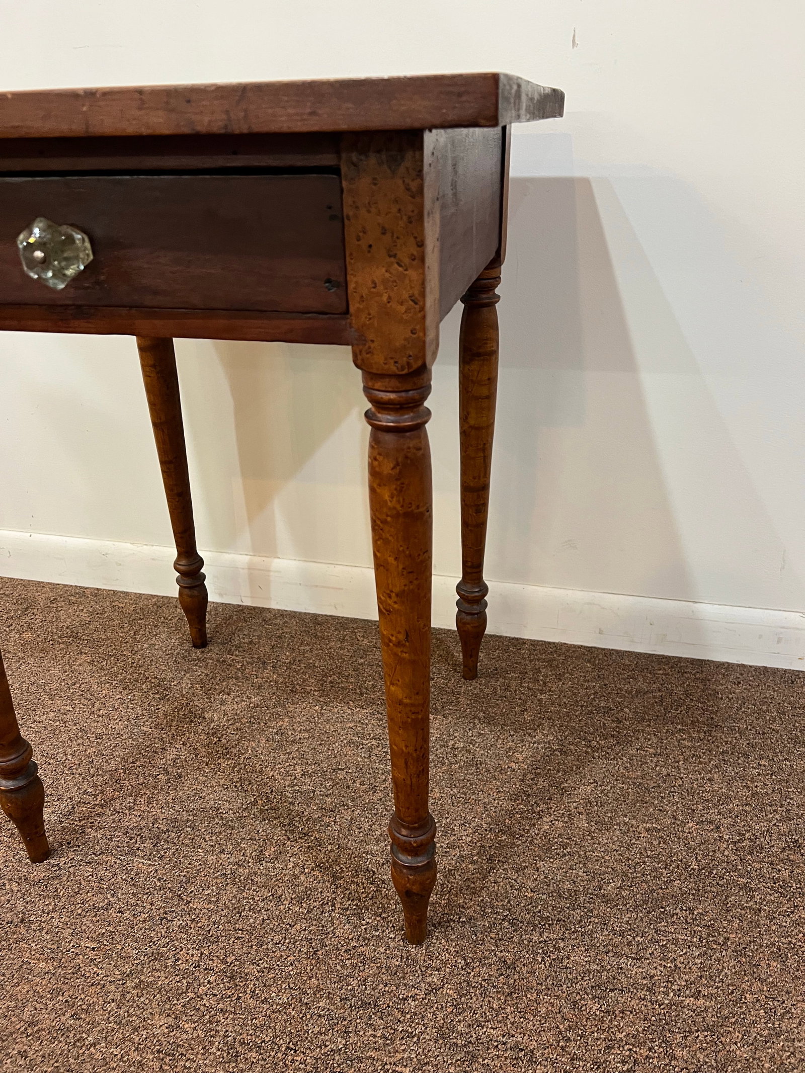 Mid 19th Century Sheraton American Birds Eye Maple Legged Cherry One Drawer Stand - 11
