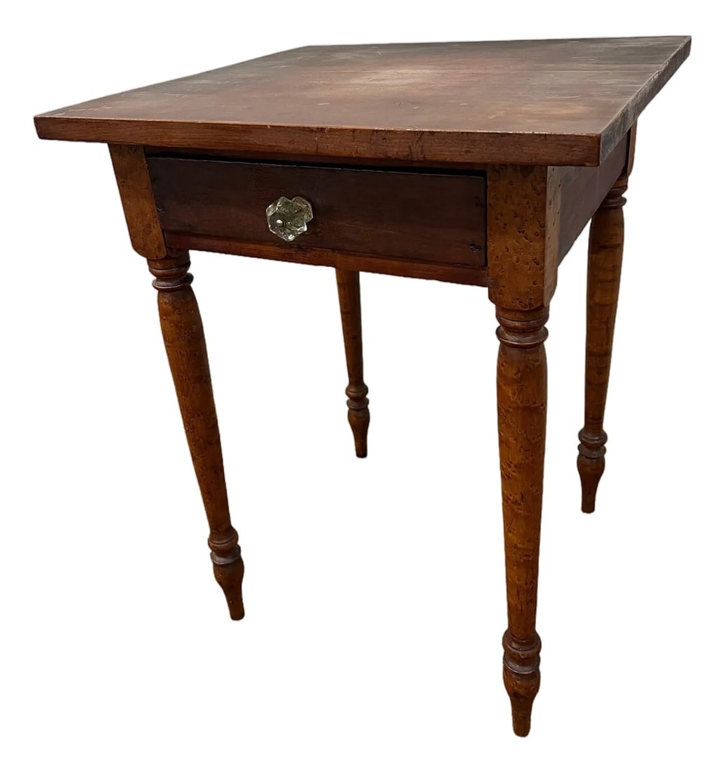 Mid 19th Century Sheraton American Birds Eye Maple Legged Cherry One Drawer Stand (1 of 11)