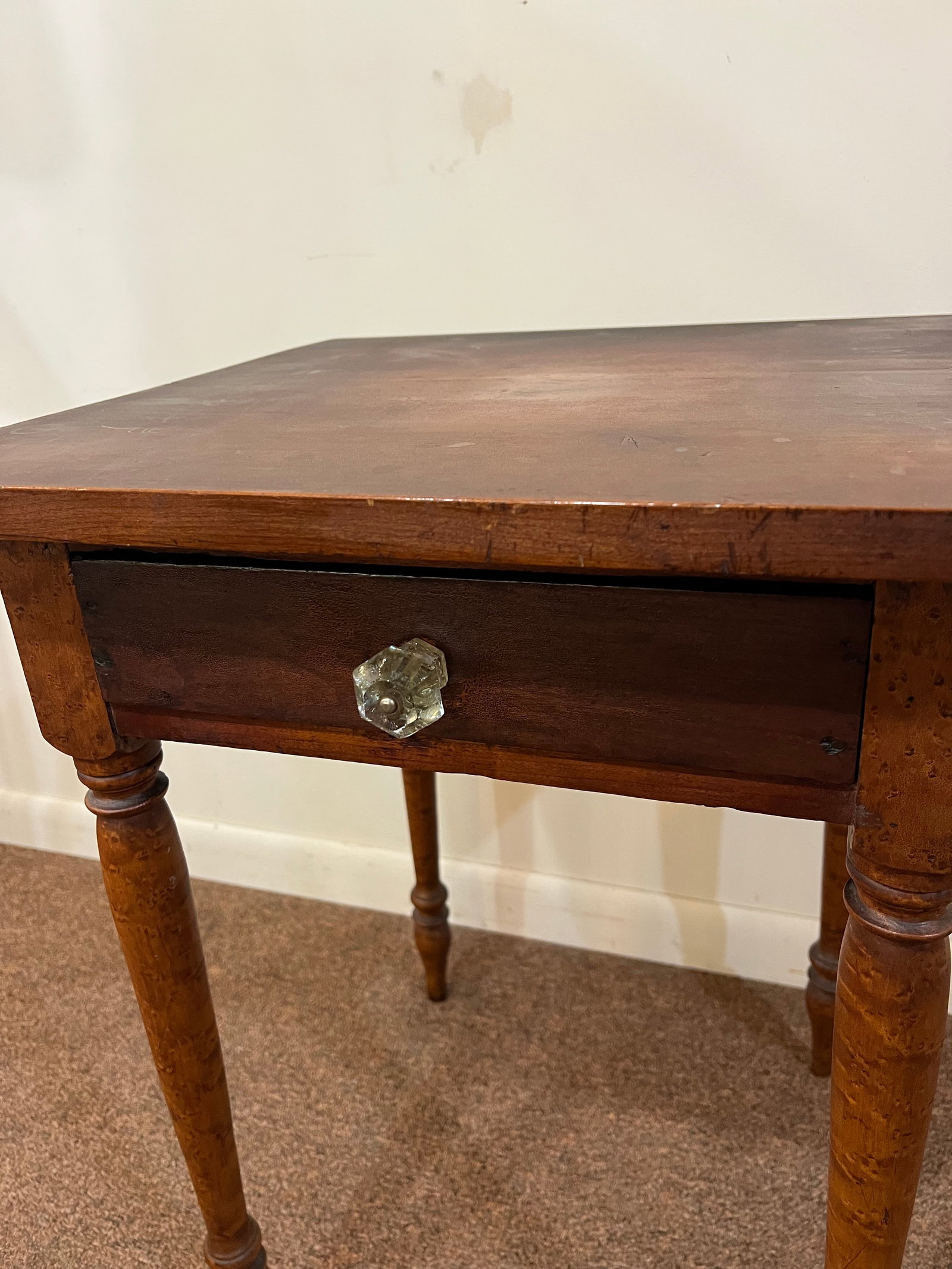 Mid 19th Century Sheraton American Birds Eye Maple Legged Cherry One Drawer Stand - 2