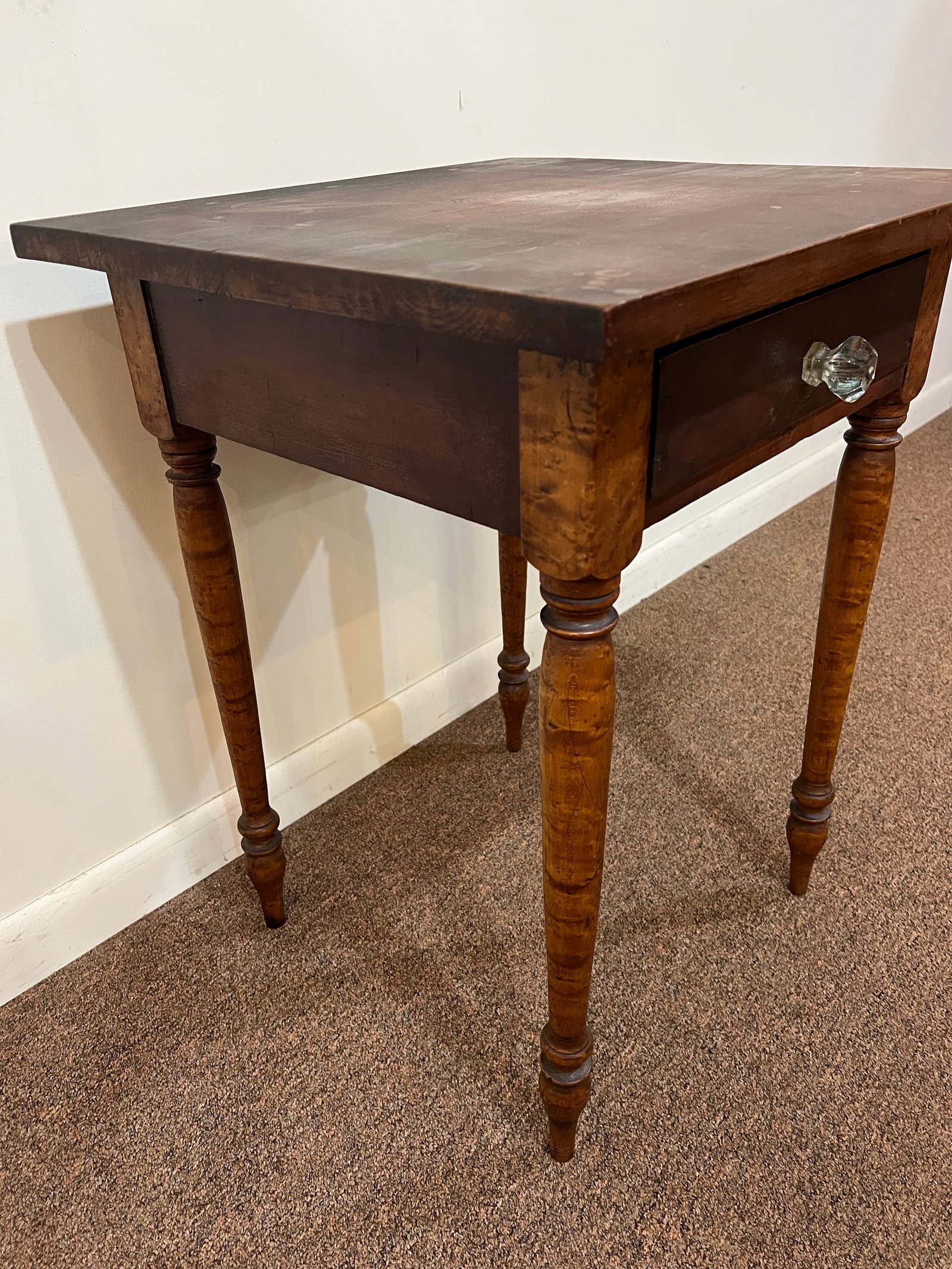 Mid 19th Century Sheraton American Birds Eye Maple Legged Cherry One Drawer Stand - 5
