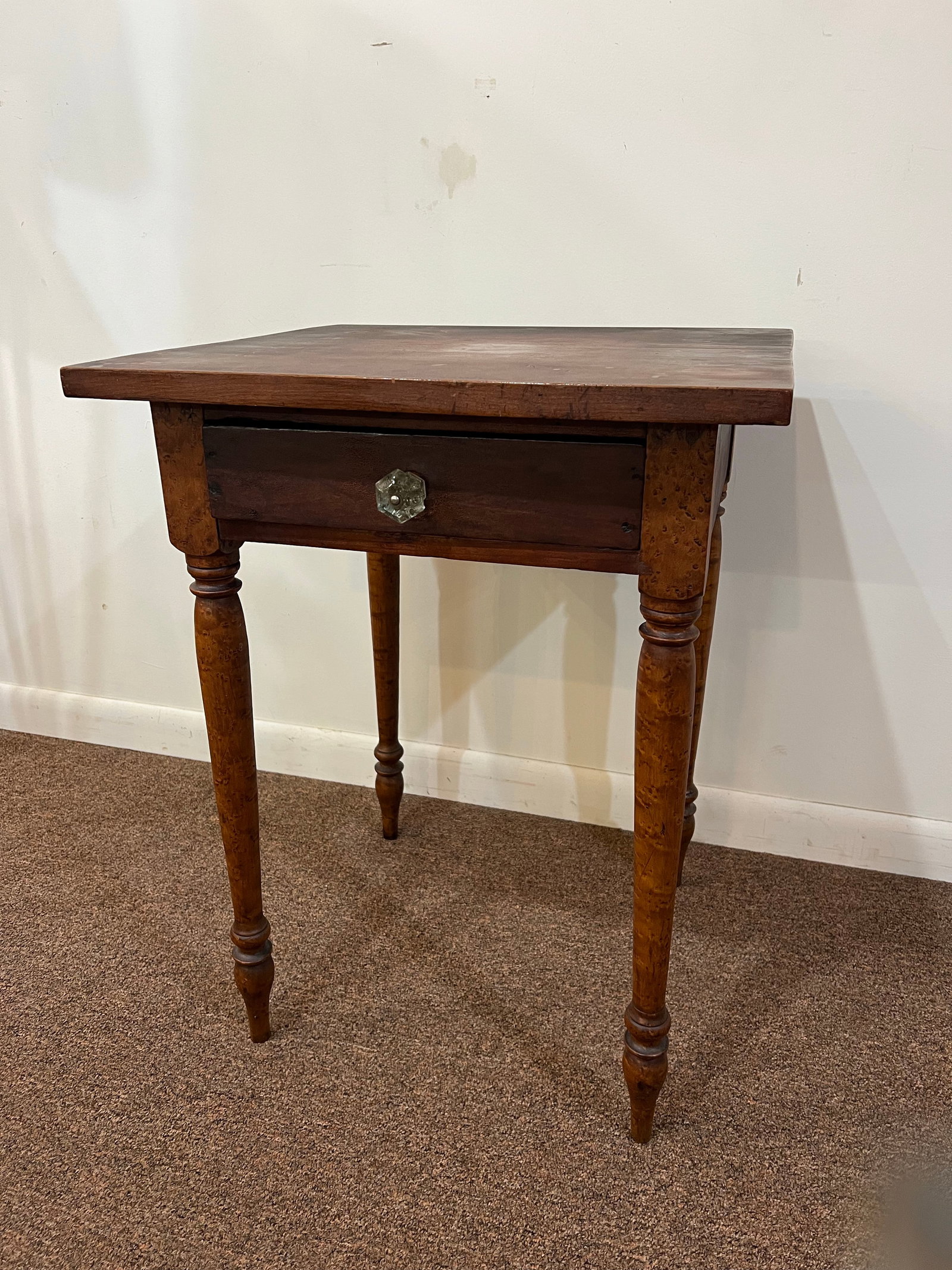 Mid 19th Century Sheraton American Birds Eye Maple Legged Cherry One Drawer Stand - 6