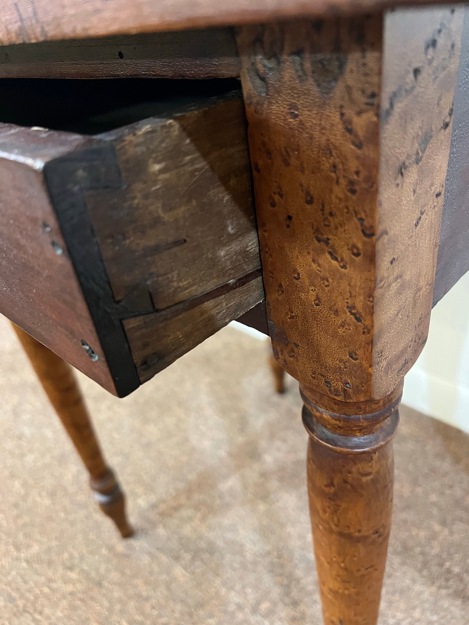 Mid 19th Century Sheraton American Birds Eye Maple Legged Cherry One Drawer Stand - 8